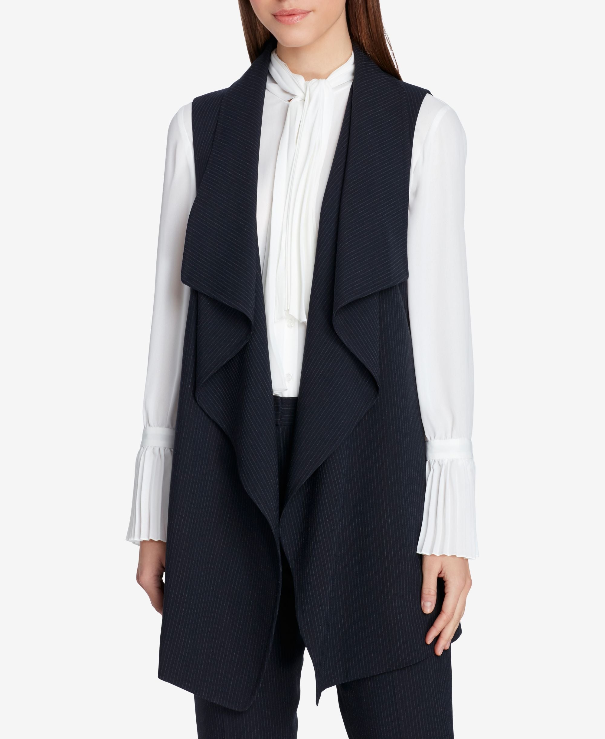 Tahari Asl Petite Draped Pinstripe Vest