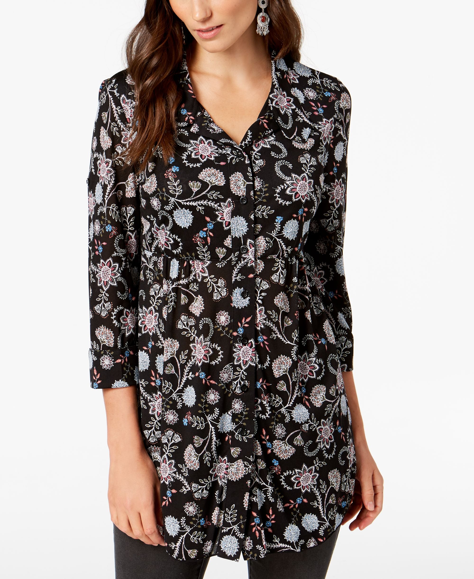 Style & Co Petite Printed Mesh Shirt
