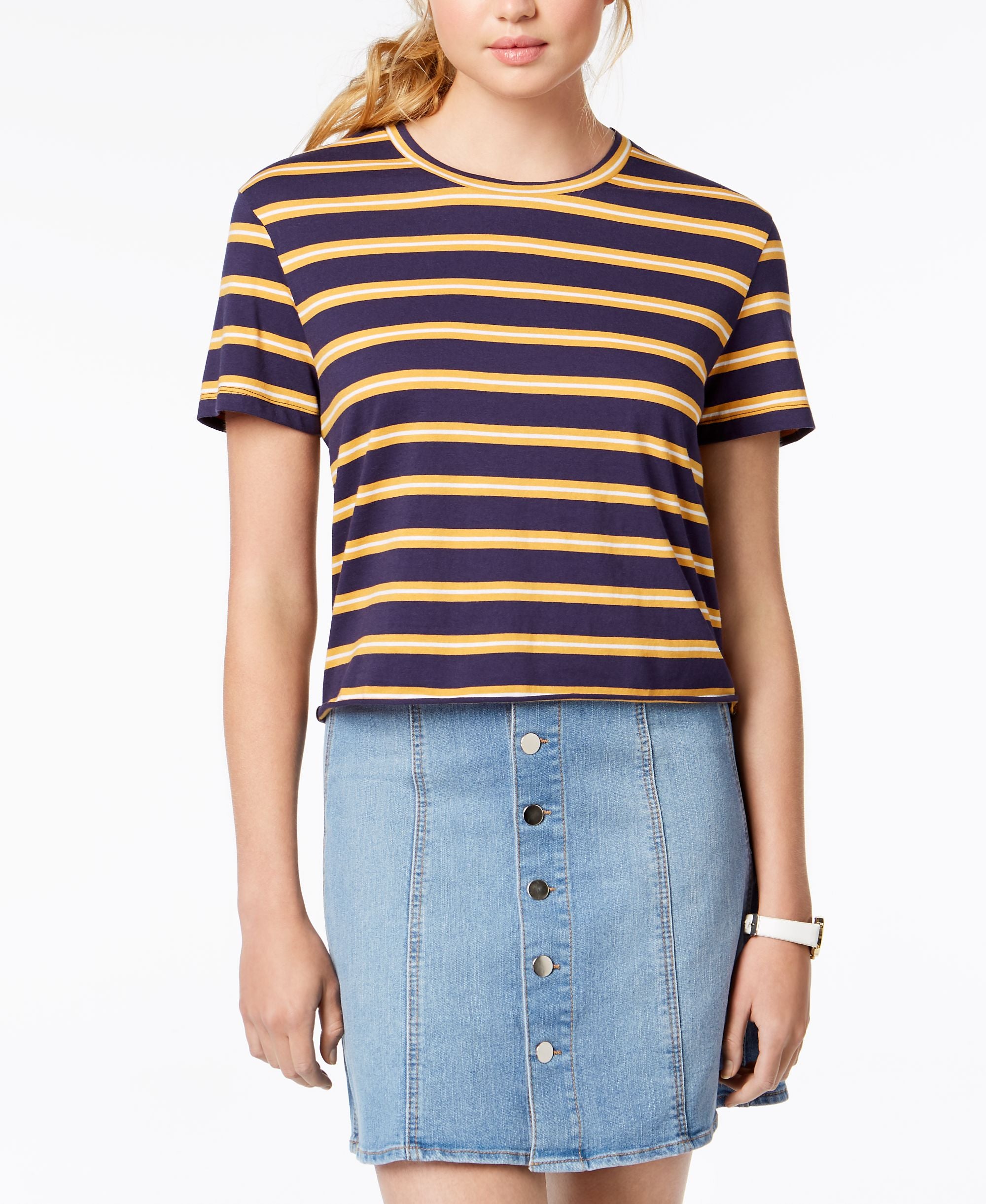 Juniors' Striped Unfinished T-Shirt