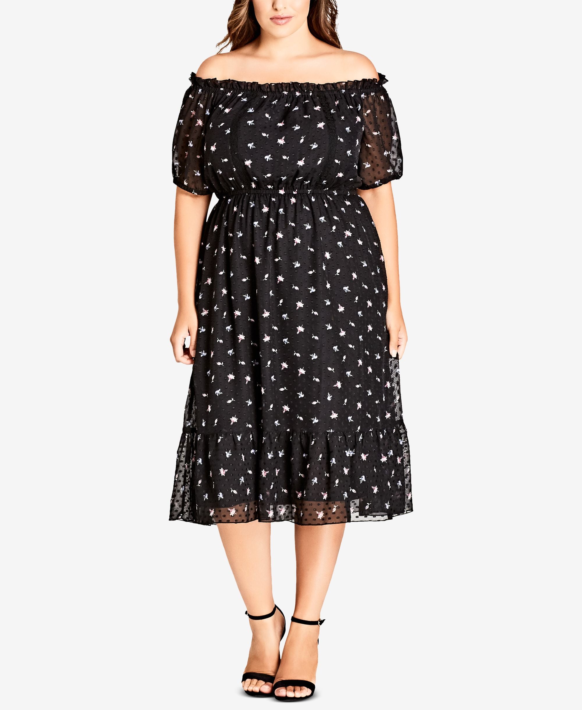 City Chic Trendy Plus Size Printed Off The Shoulder Dress