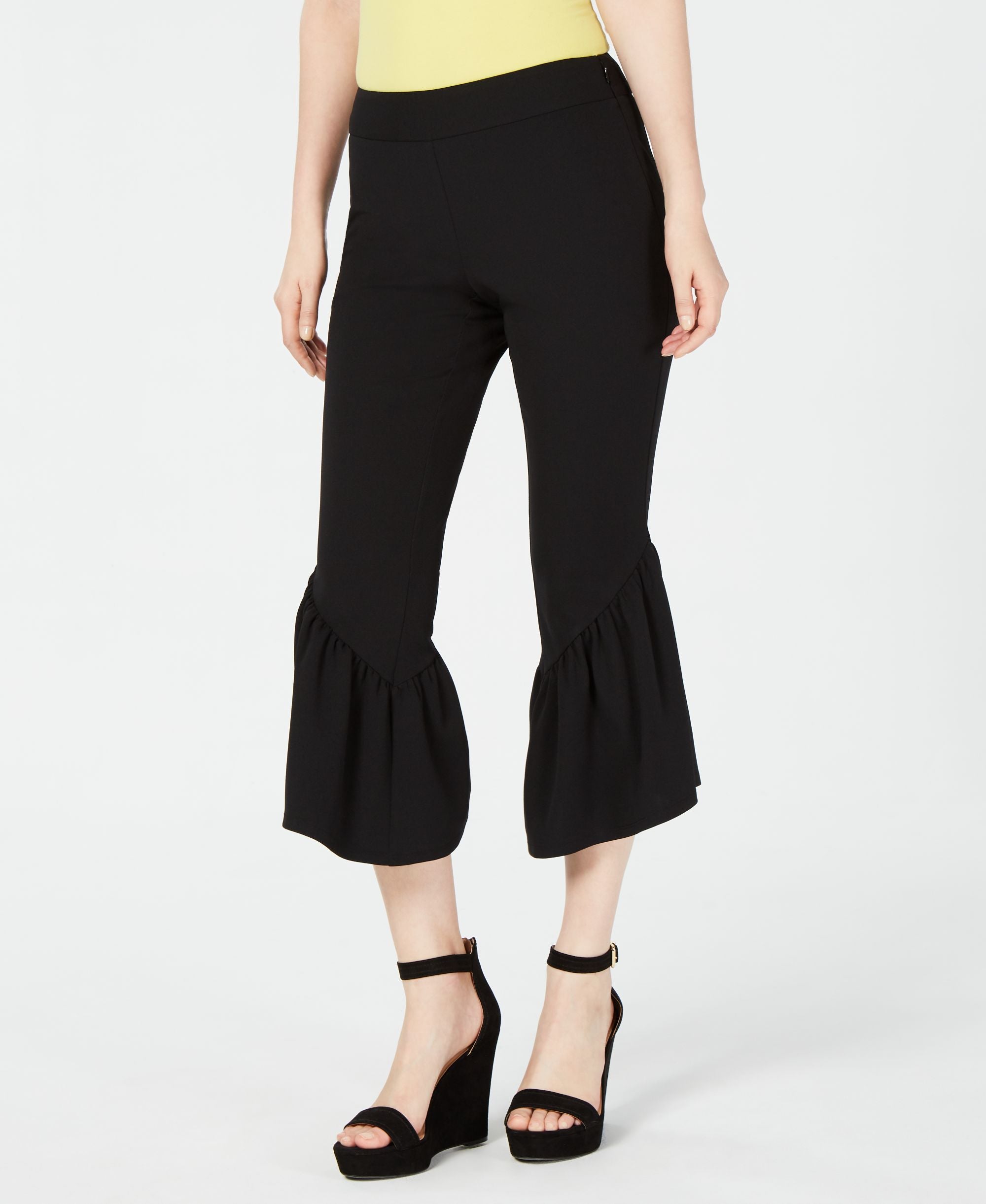 I.N.C. Cropped Ruffle-Hem Cr&ecirc;pe Pants