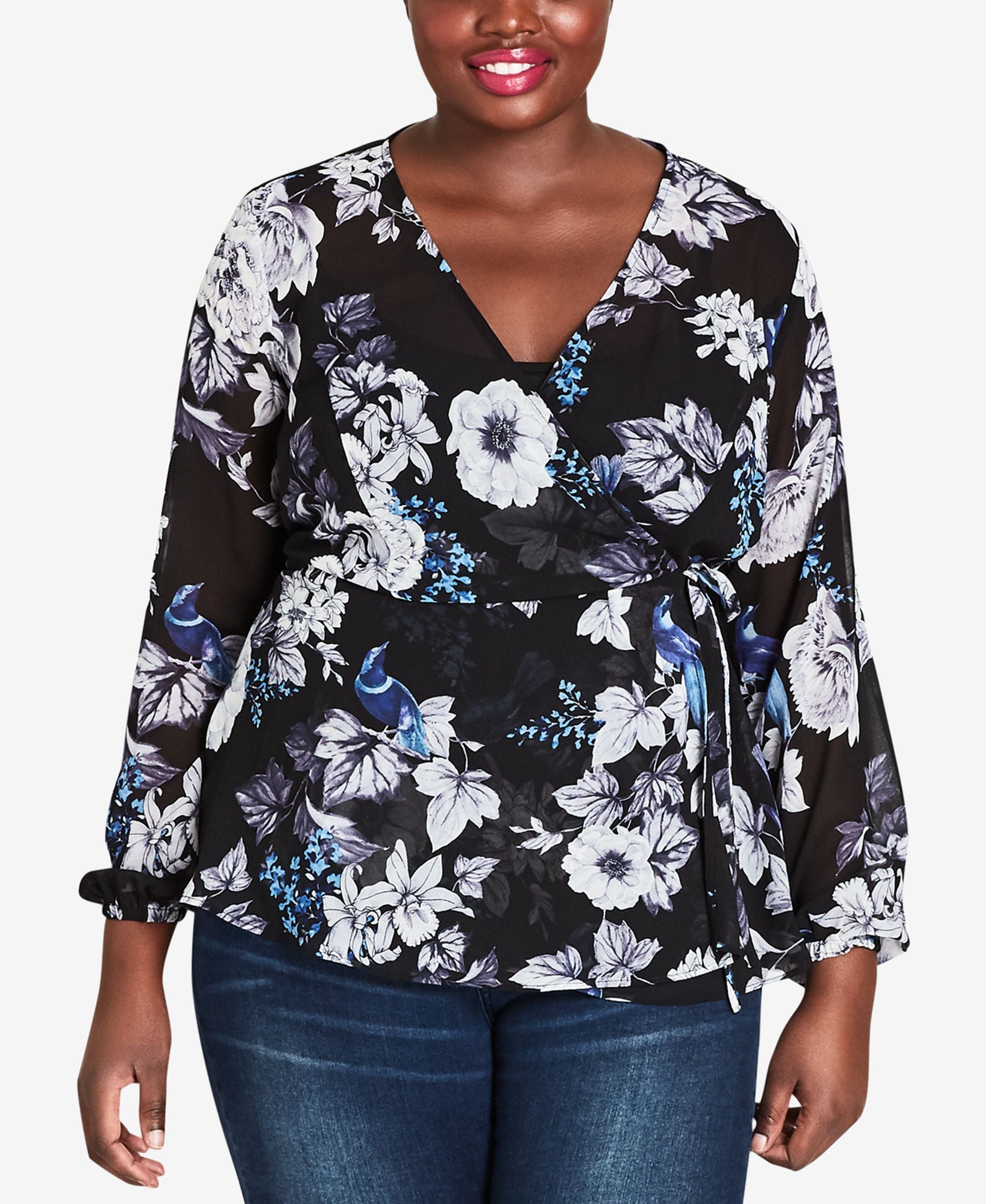 City Chic Trendy Plus Size Floral Print Wrap Top