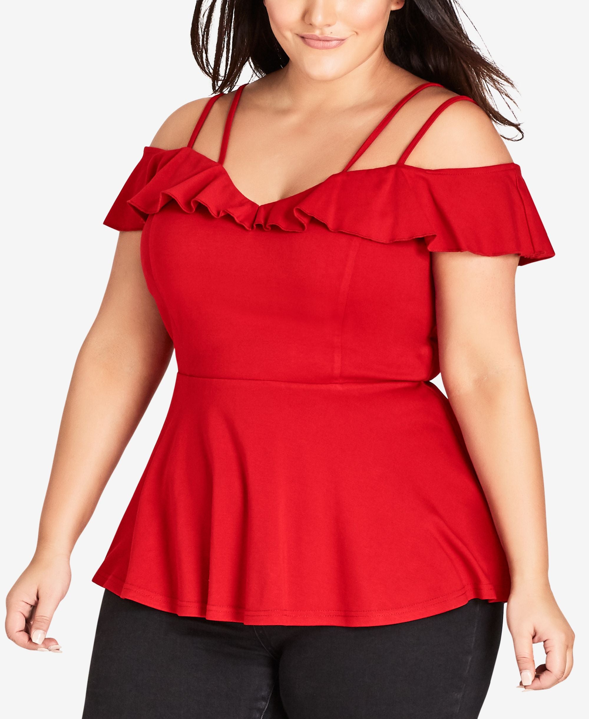 City Chic Trendy Plus Size Cold Shoulder Peplum Top