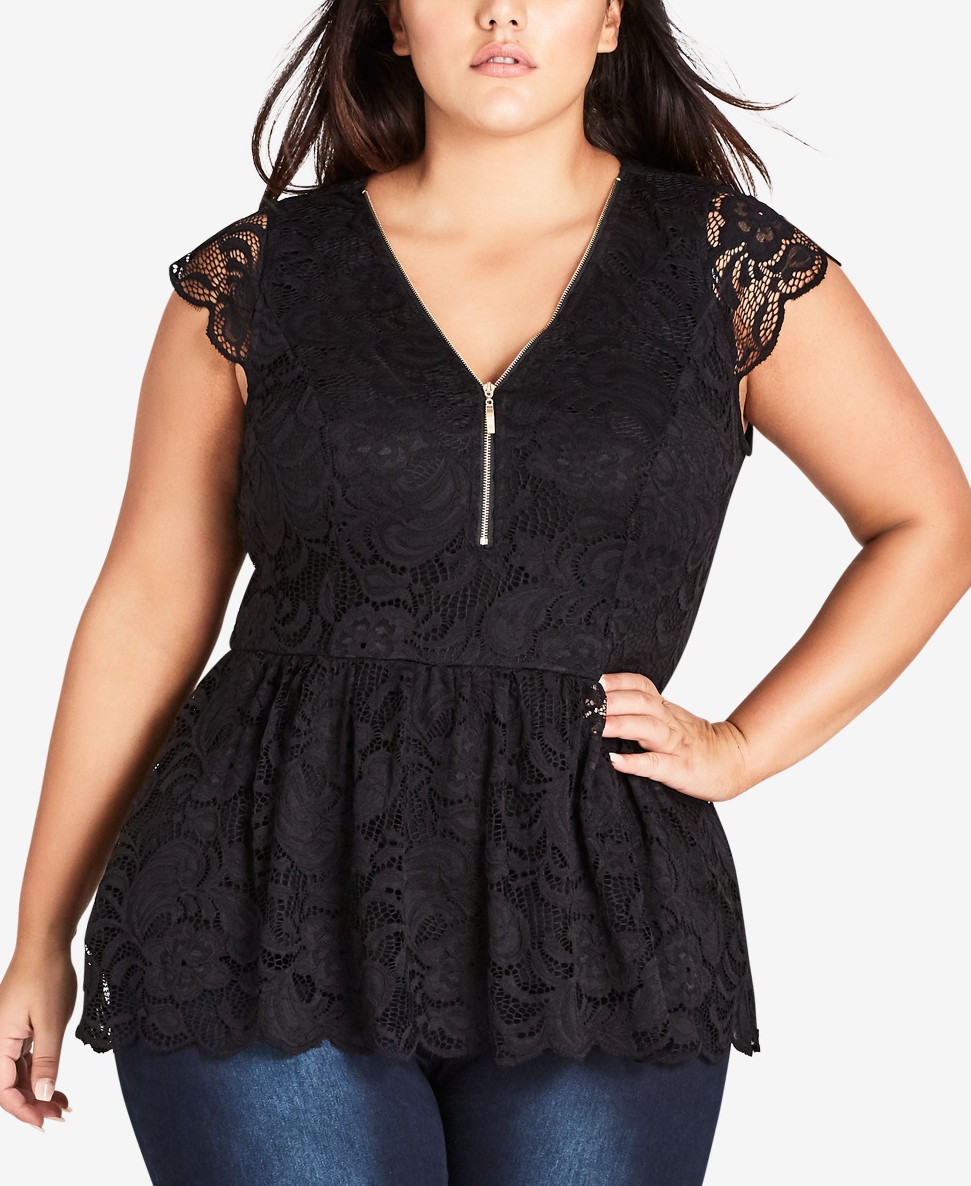 City Chic Trendy Plus Size Lace Peplum Top