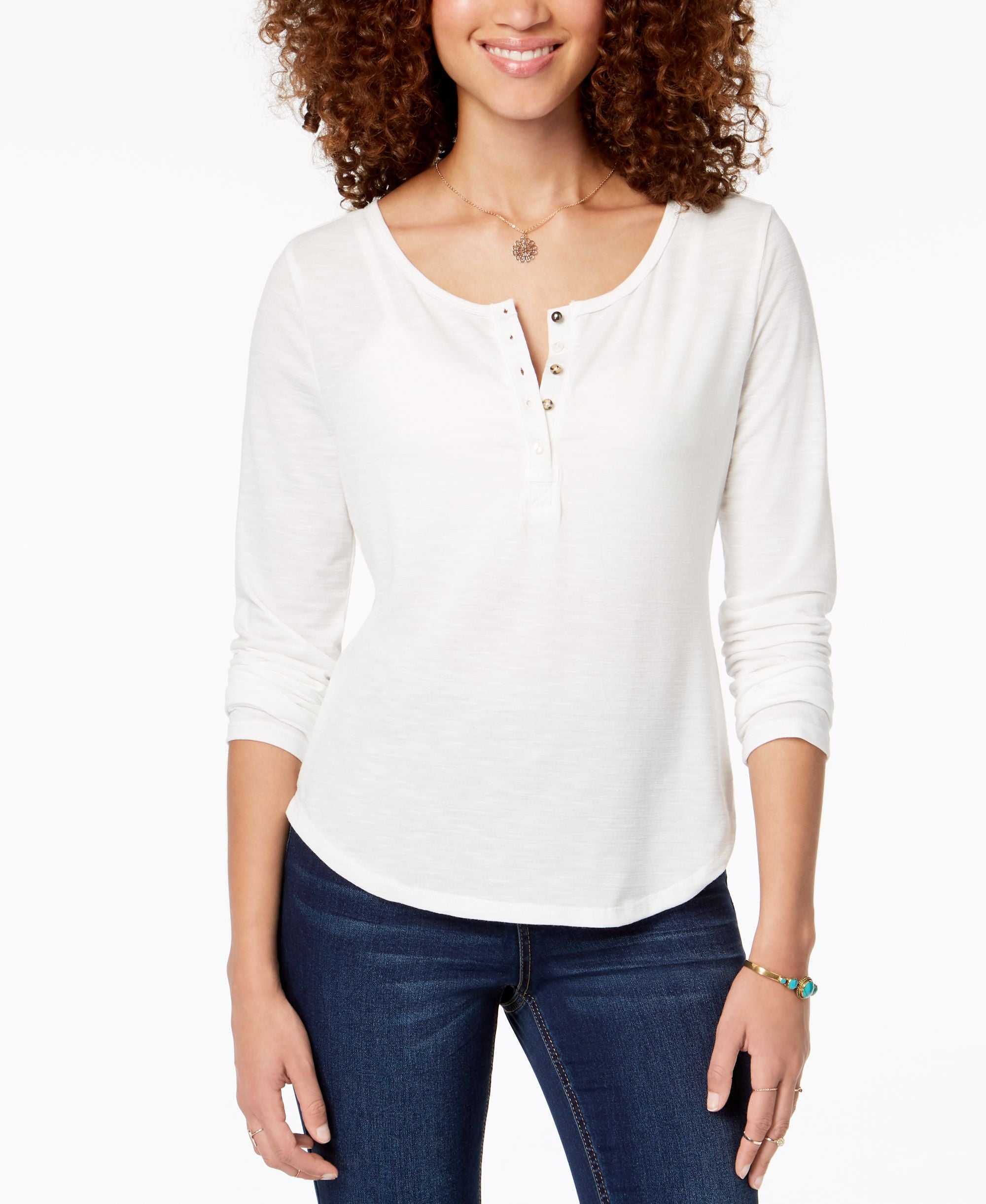 Juniors' Ruffled-Back Henley Top