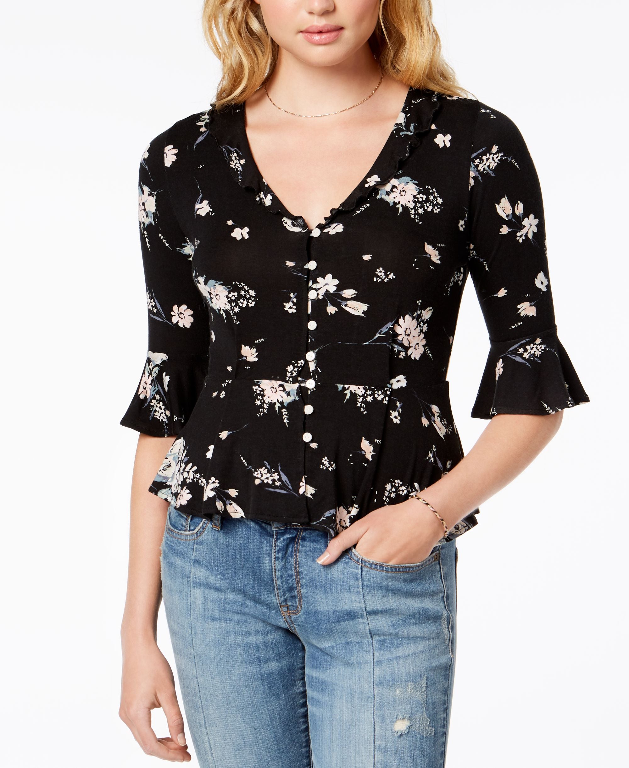 American Rag Juniors Bell Sleeve Peplum Top