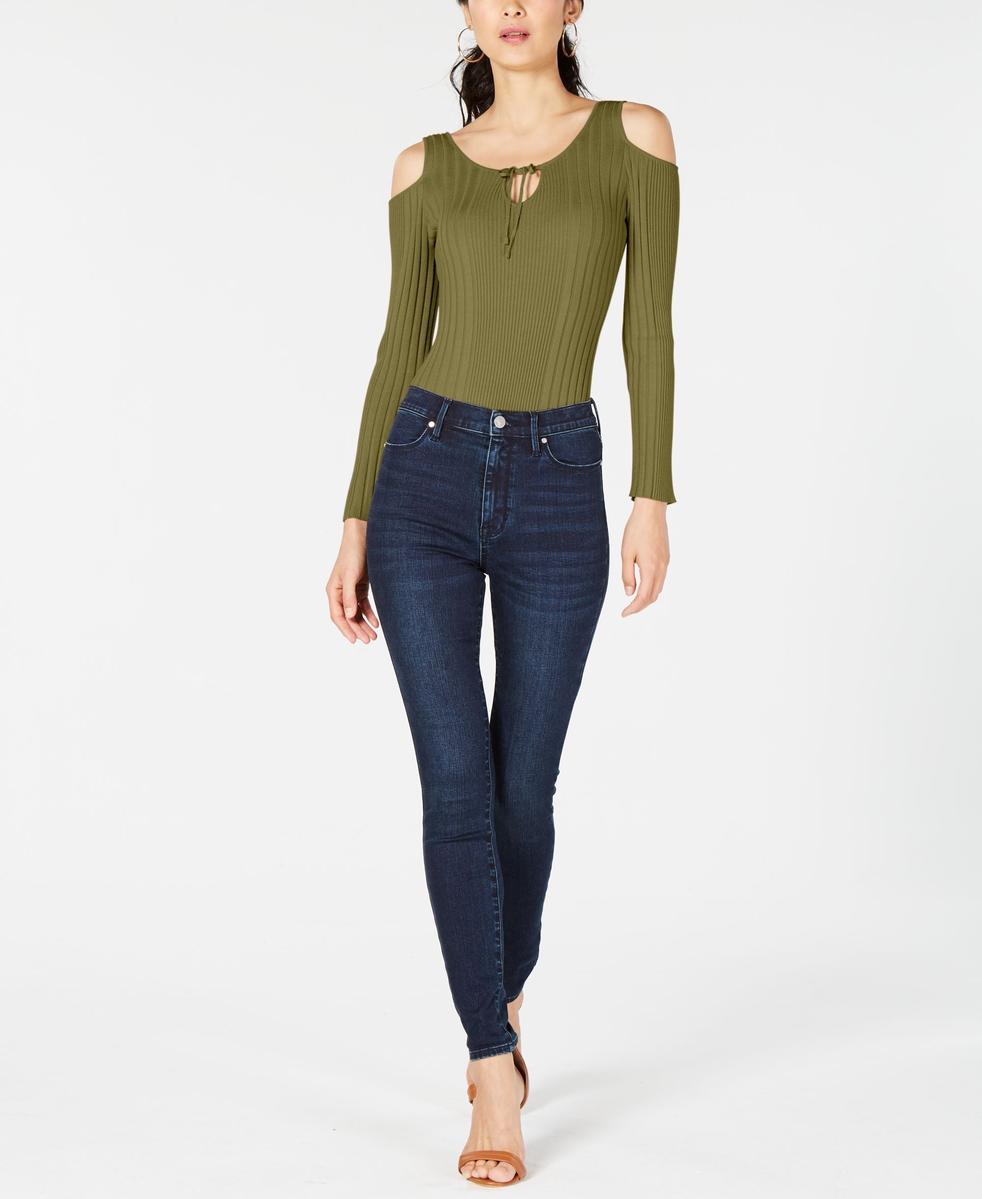 Sage The Label Ribbed Cold Shoulder Bodysuit