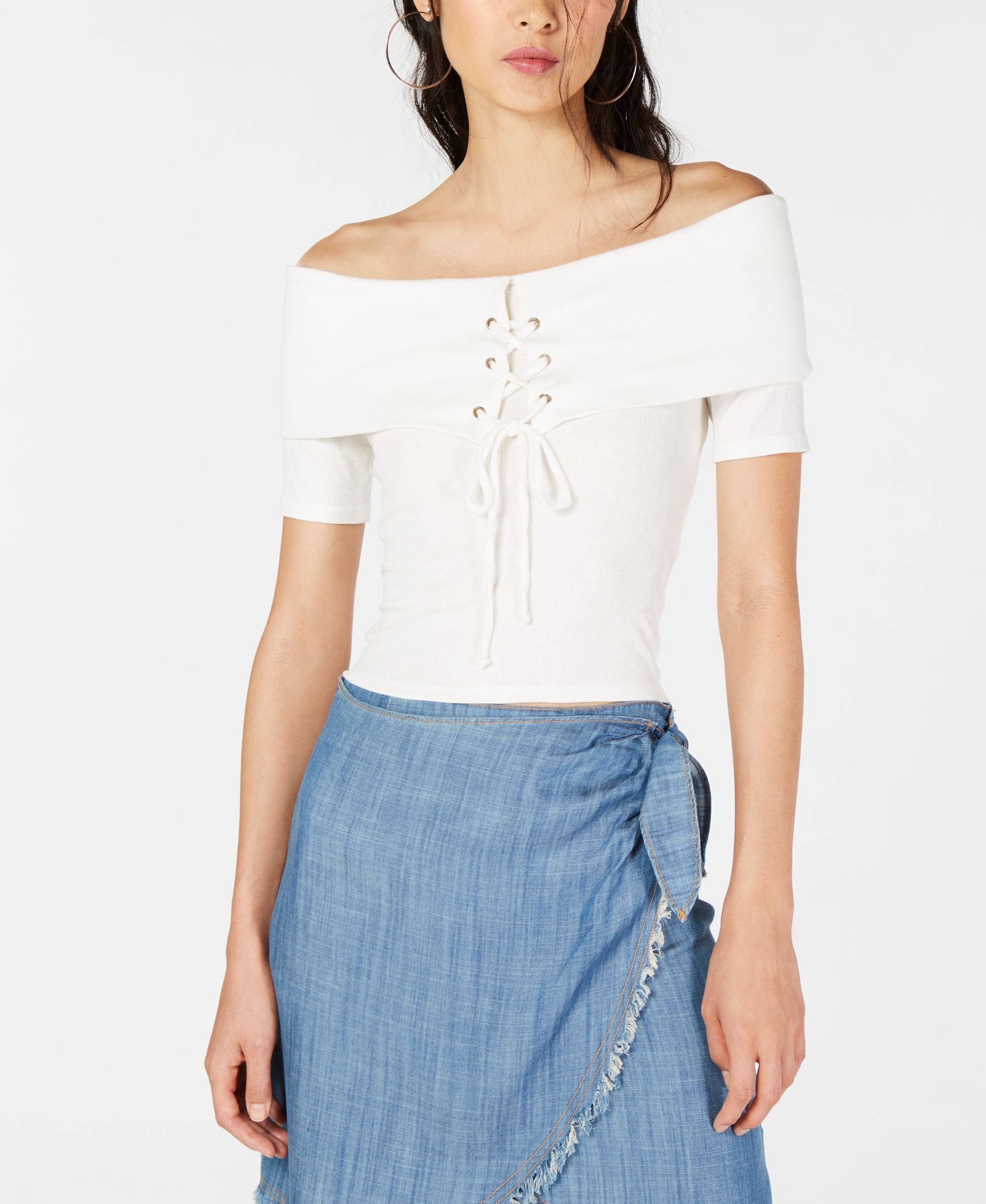 Off-The-Shoulder Lace-Up Top
