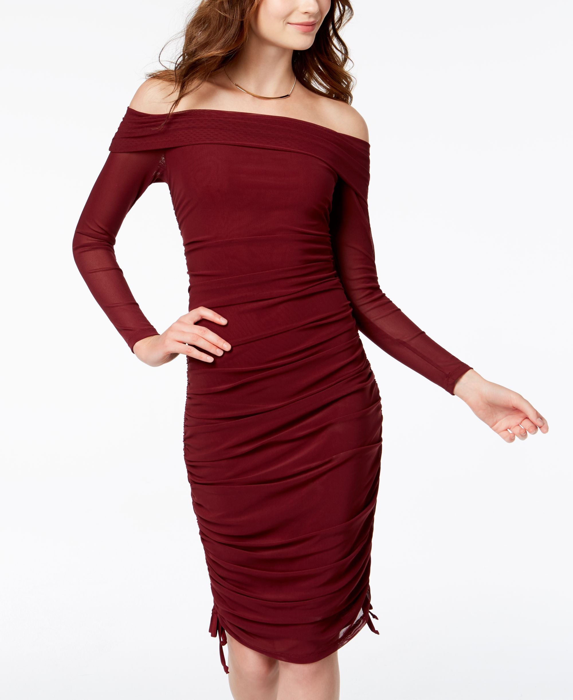 Juniors' Ruched Off-The-Shoulder Dress