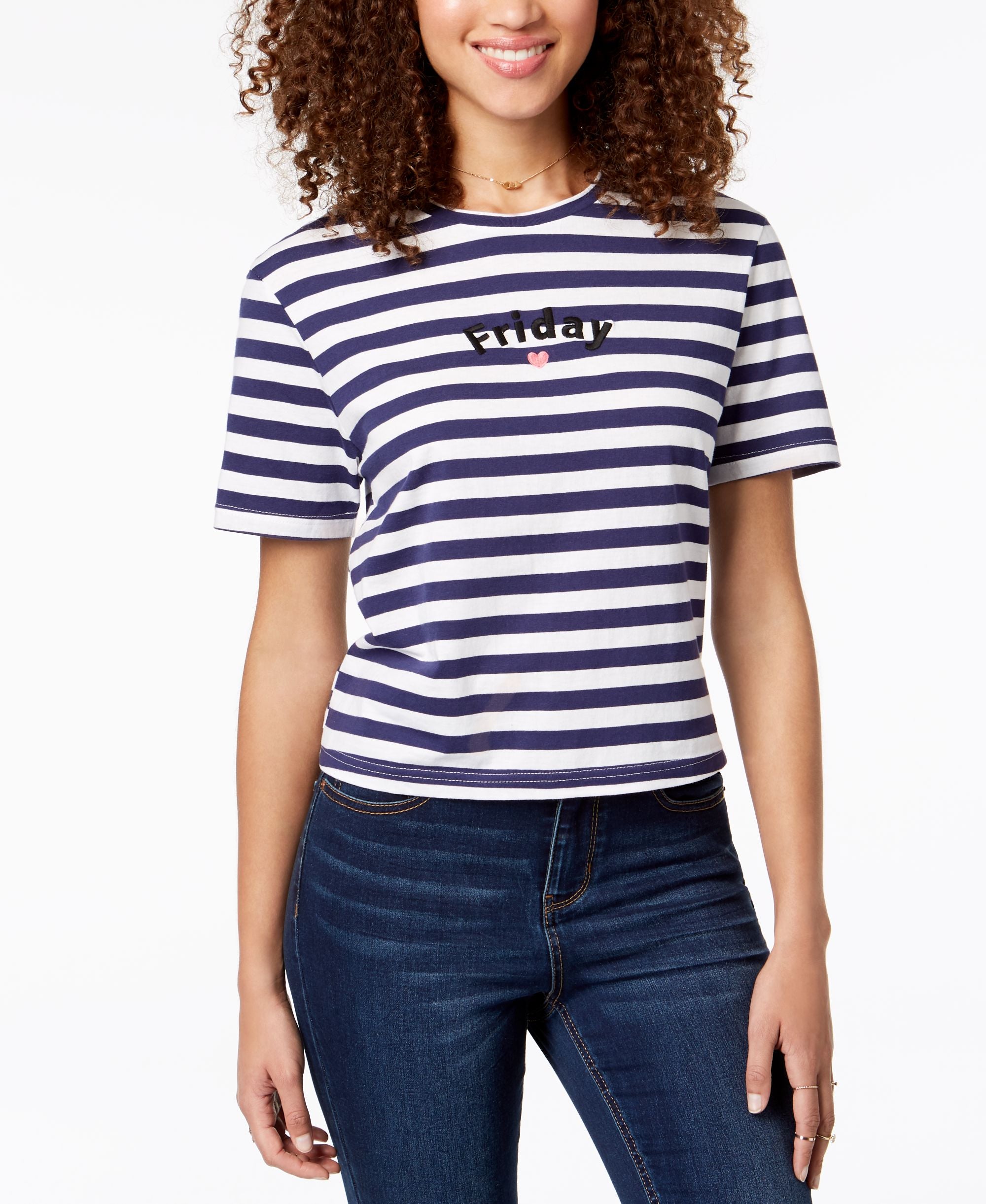 Juniors' Cotton Friday Embroidered T-Shirt