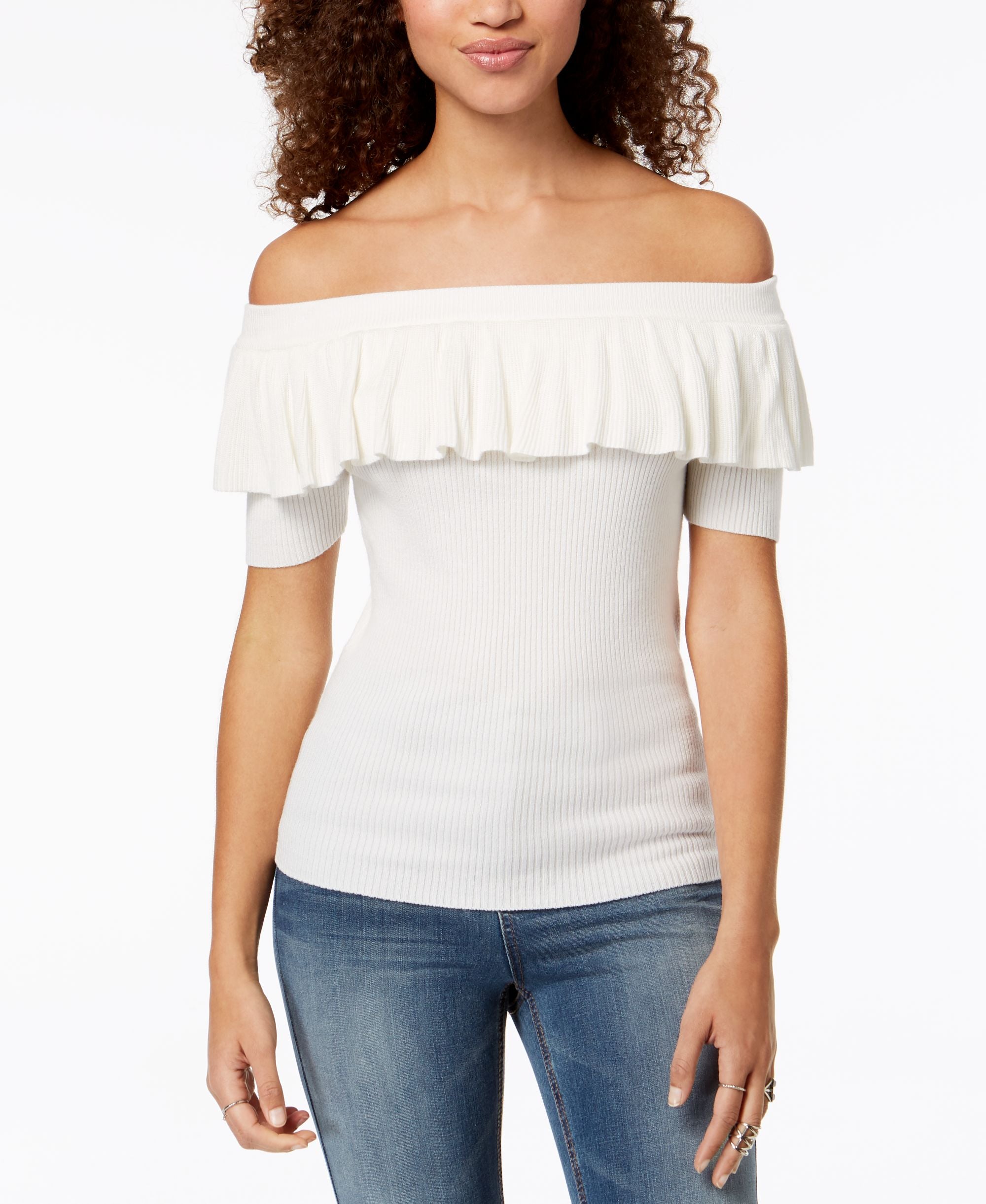 Hooked Up By Iot Juniors Off The Shoulder Flounce Sweater