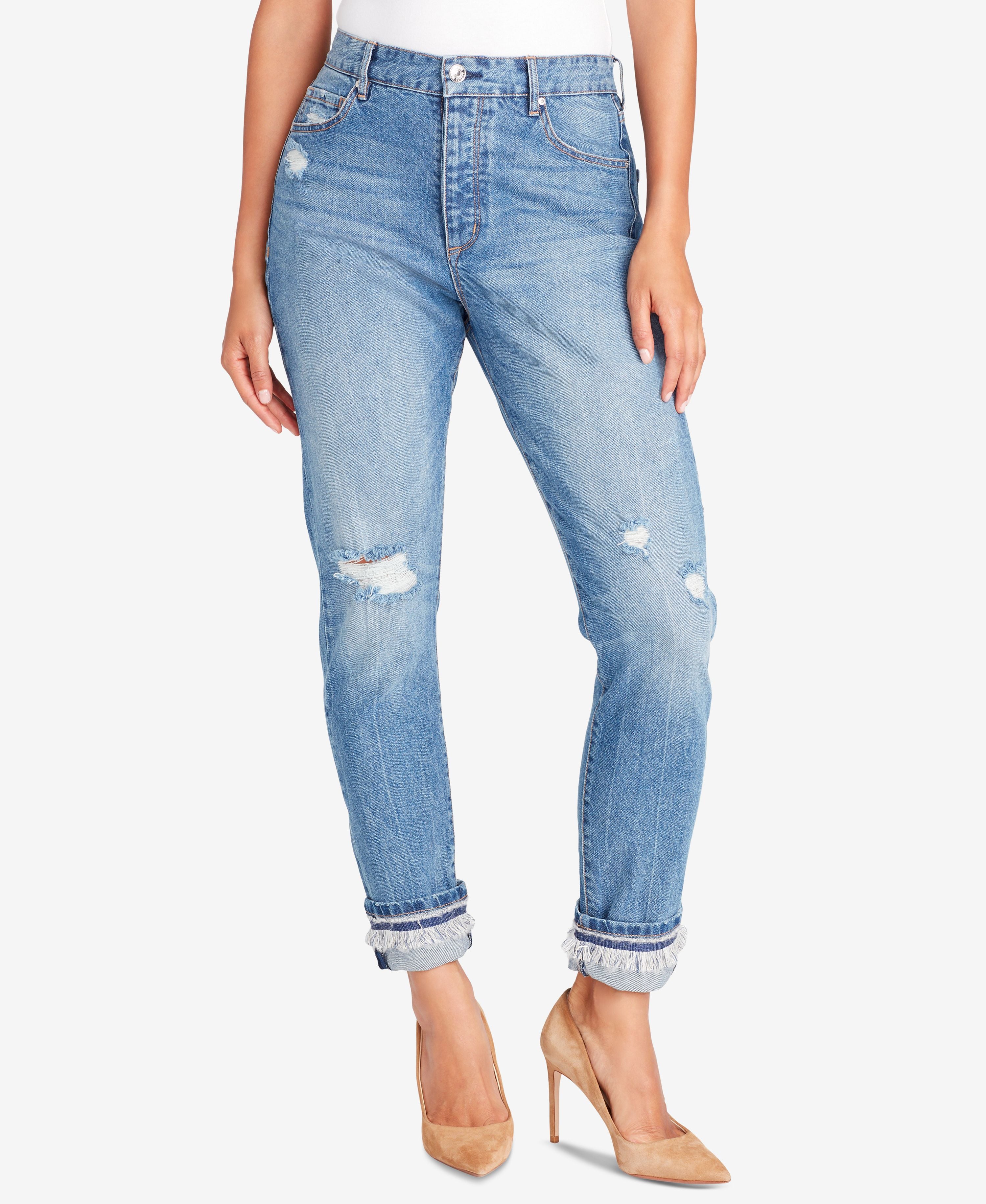 Petite Ripped Cuffed Jeans