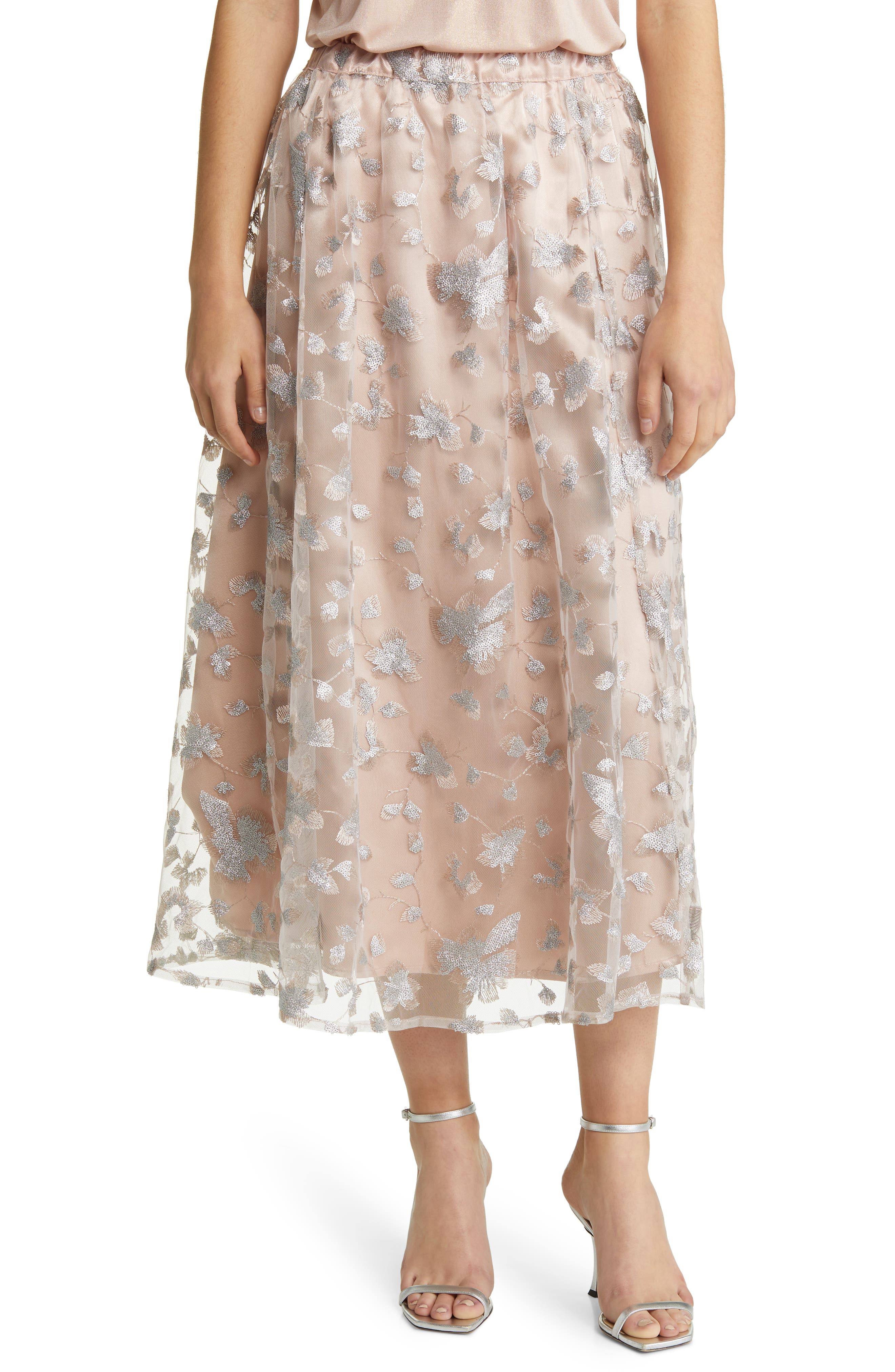 Anne Klein Floral Sequin A-Line Midi Skirt
