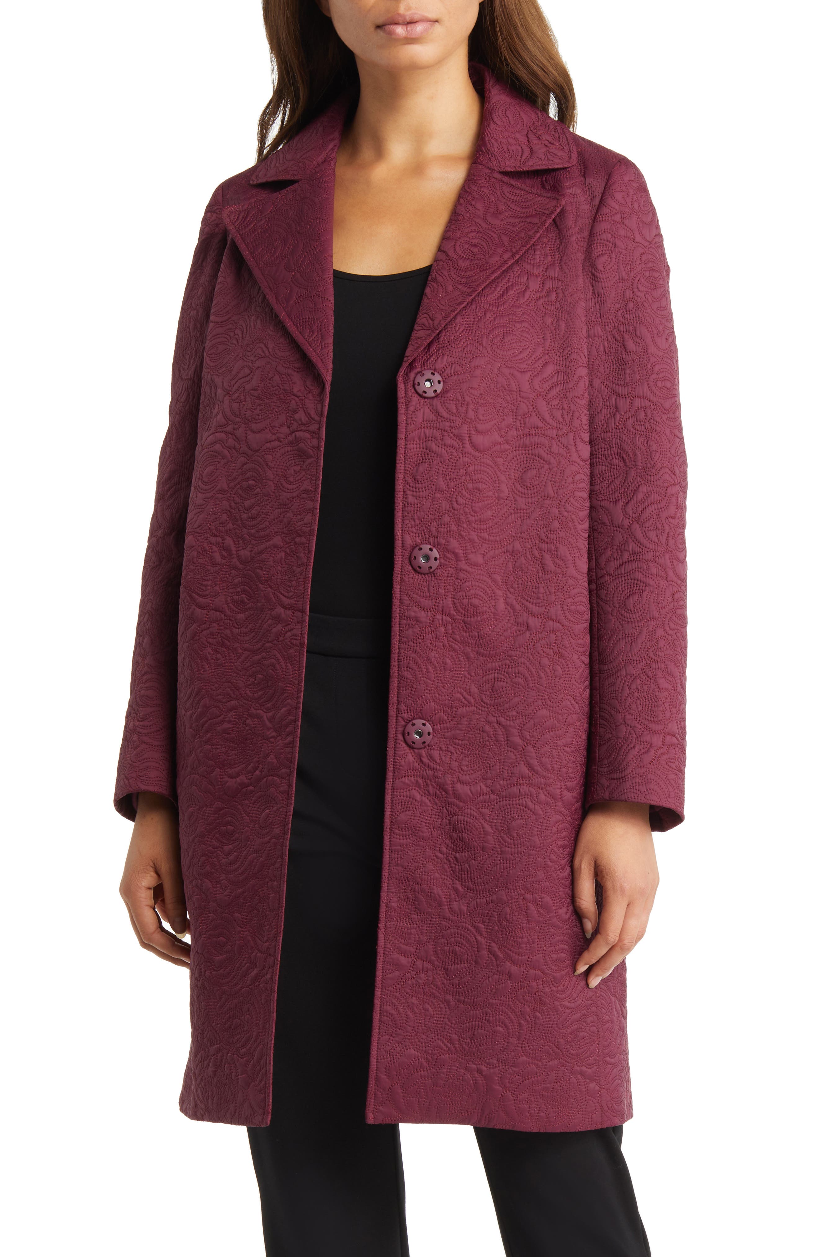 Anne Klein Womens Floral Midi Quilted Coat