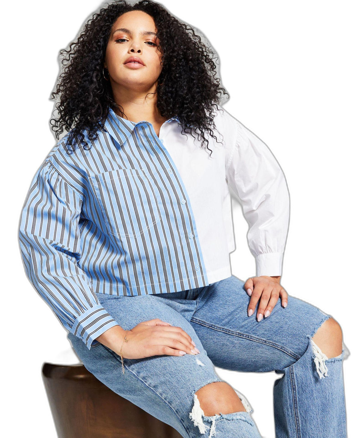 Now This Trendy Plus Size Two Toned Cotton Top