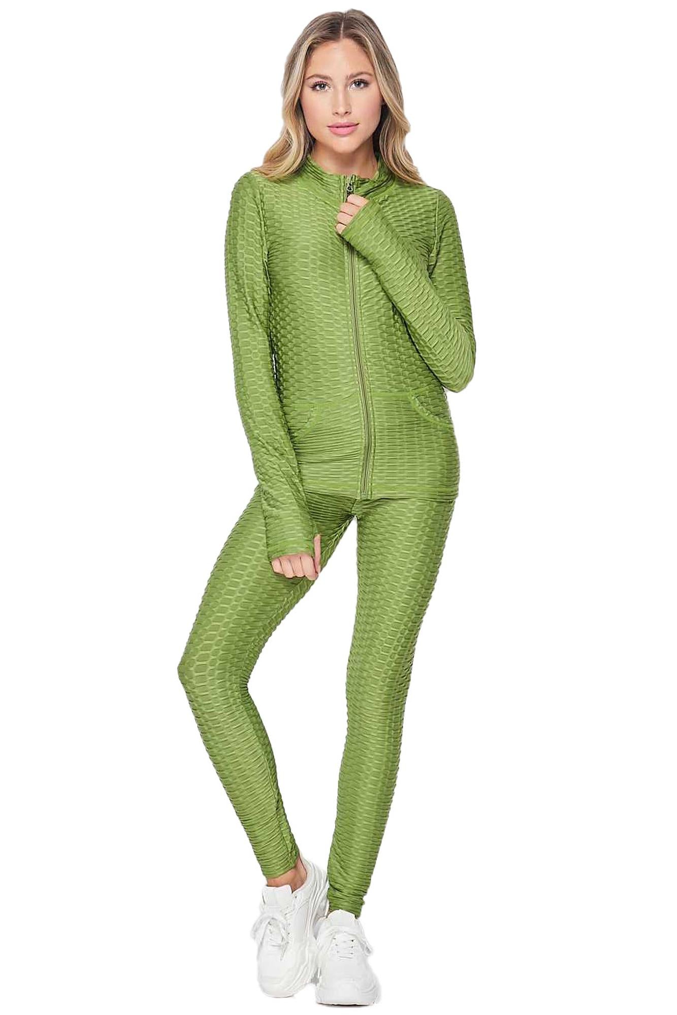 2 PiBrazilian Scrunch Butt Leggings and Jacket Set with Thumb Hole