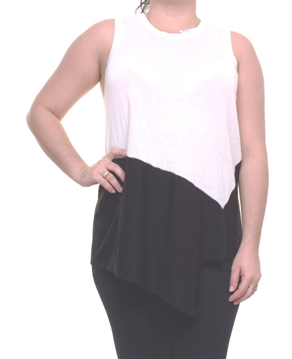 Anne Klein Womens Asymmetrical Color Block Top