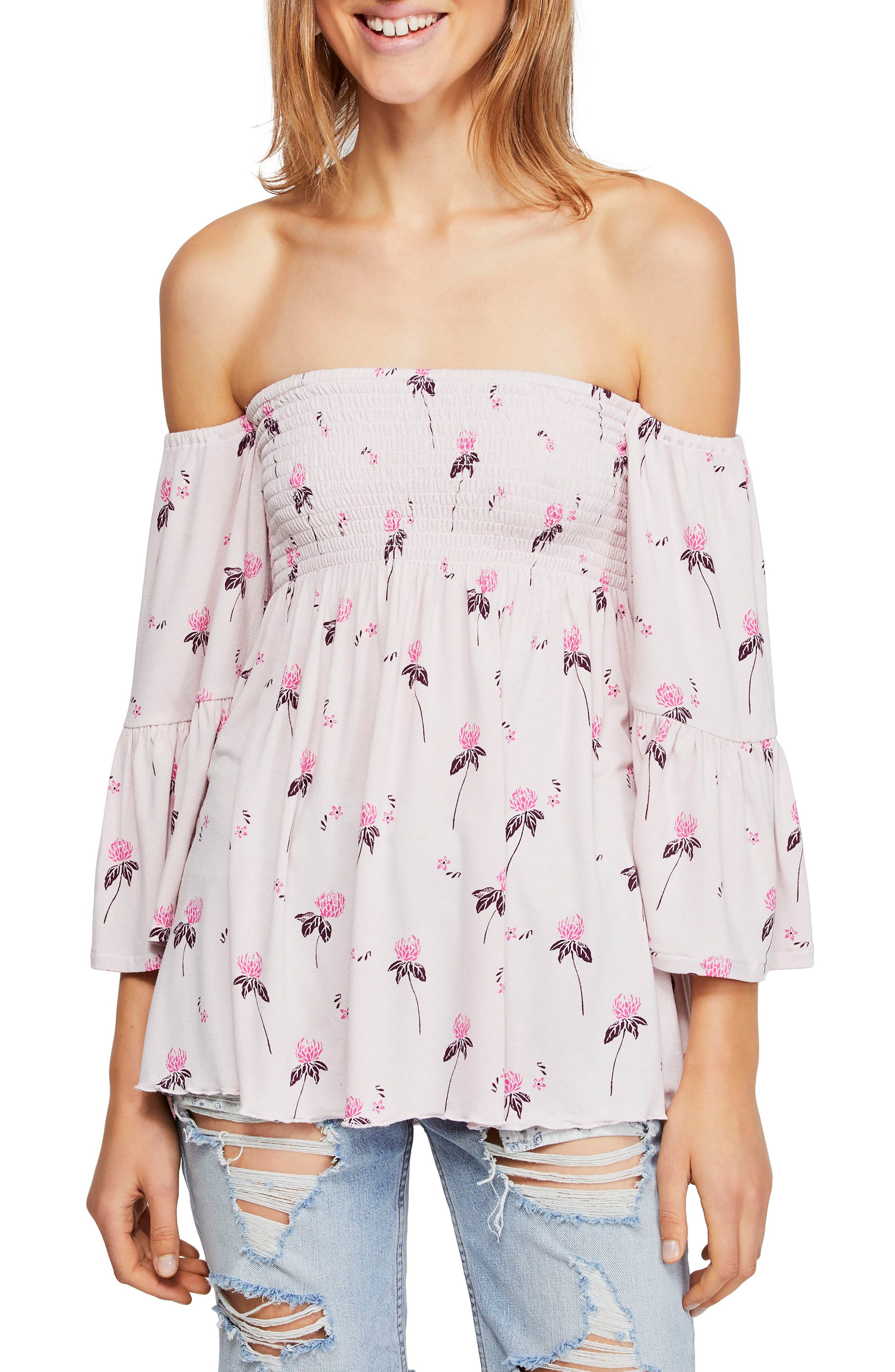 Free People Womens Lana Floral Smocked Blouse