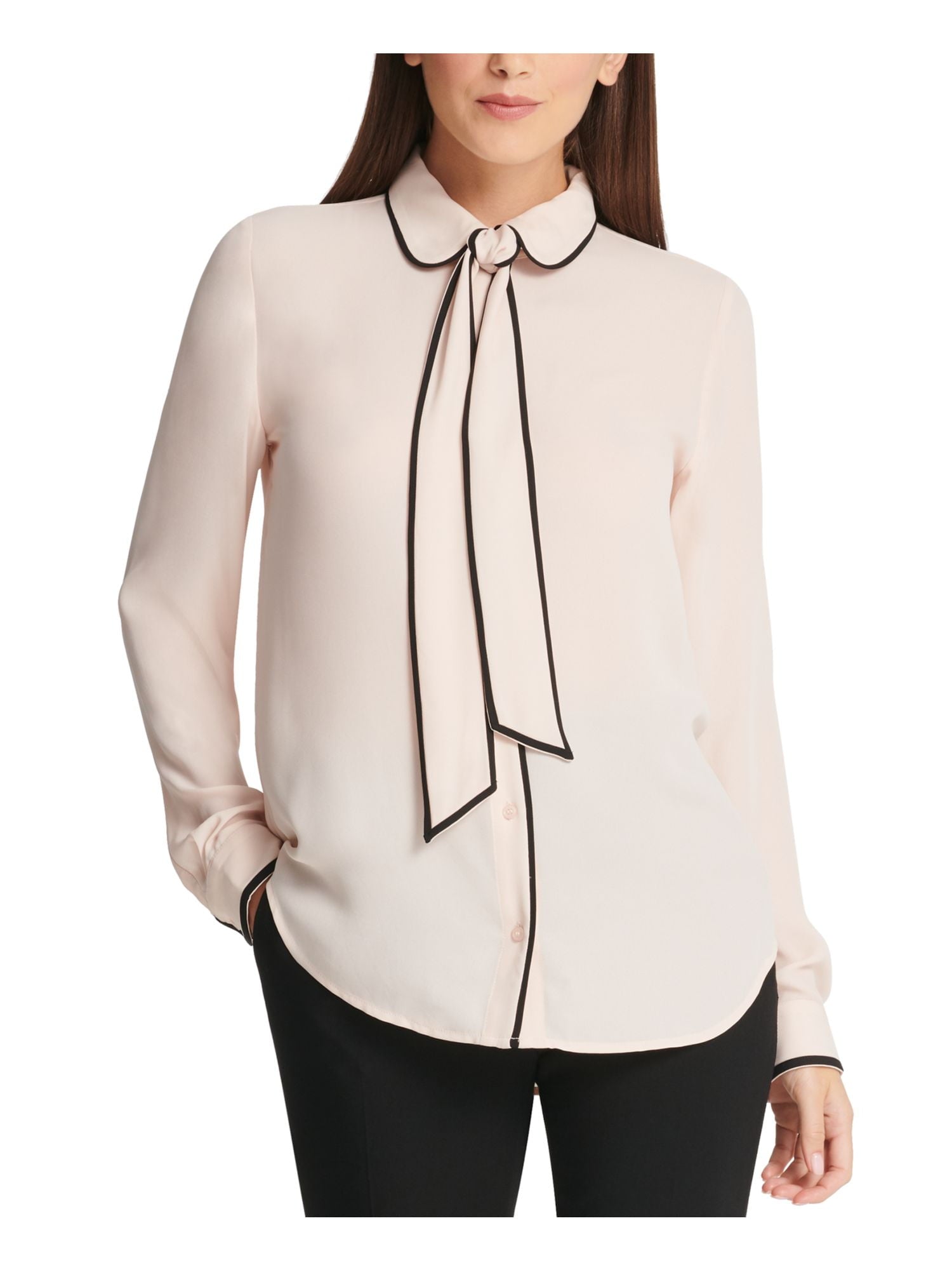 Petite Piped-Trim Button-Up Blouse