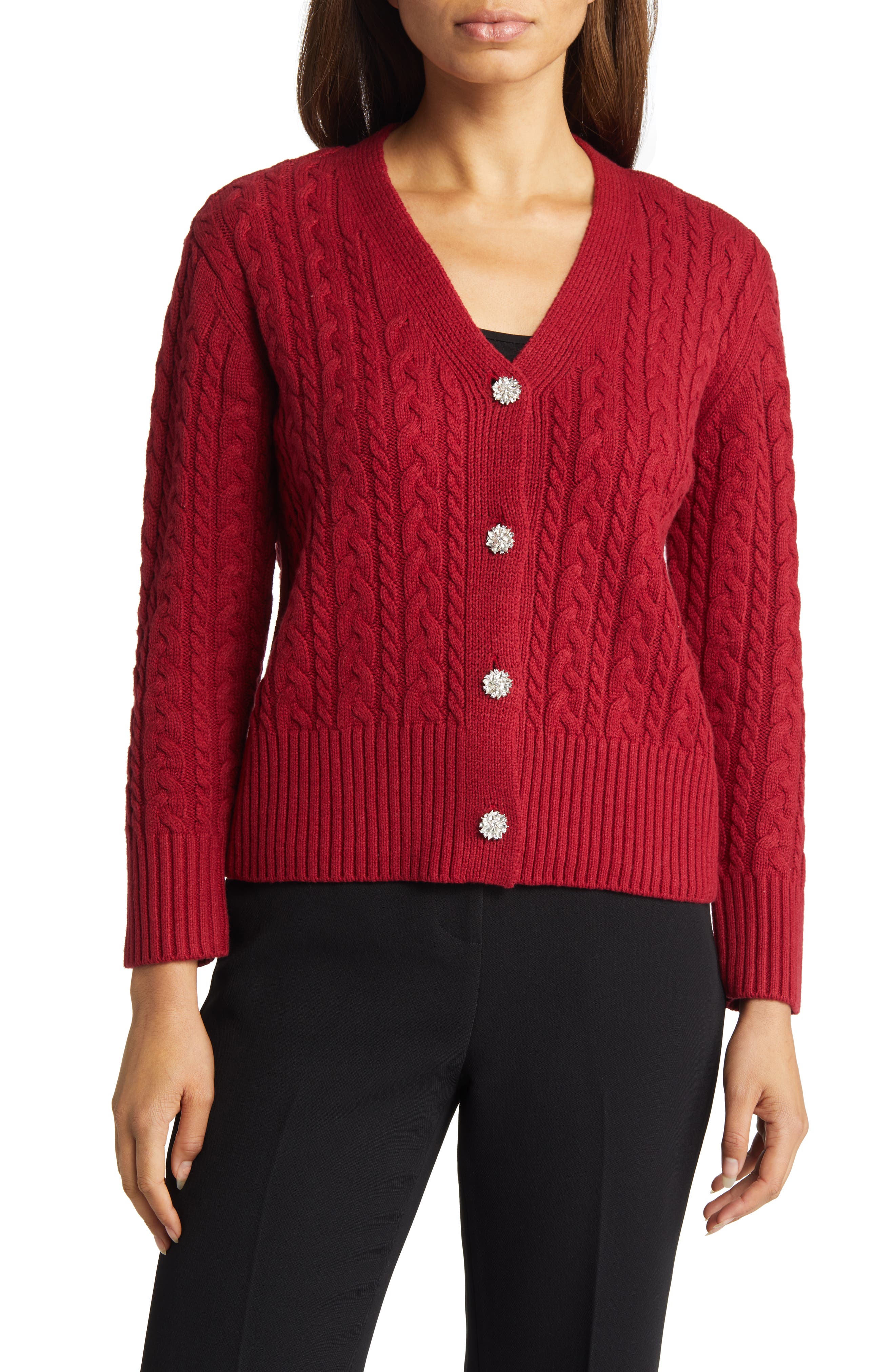 Women's Cable-Knit Jewel-Button Cardigan
