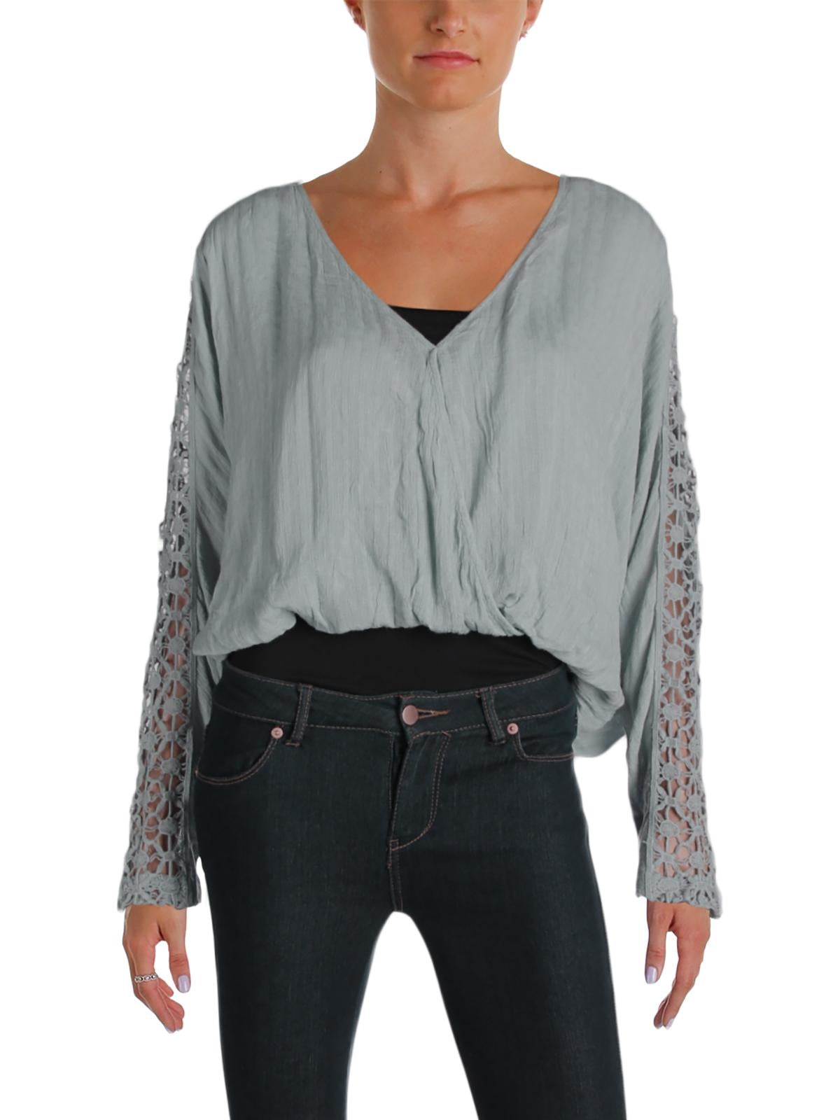 Free People Womens Runaway Crochet Crop Top Blue S