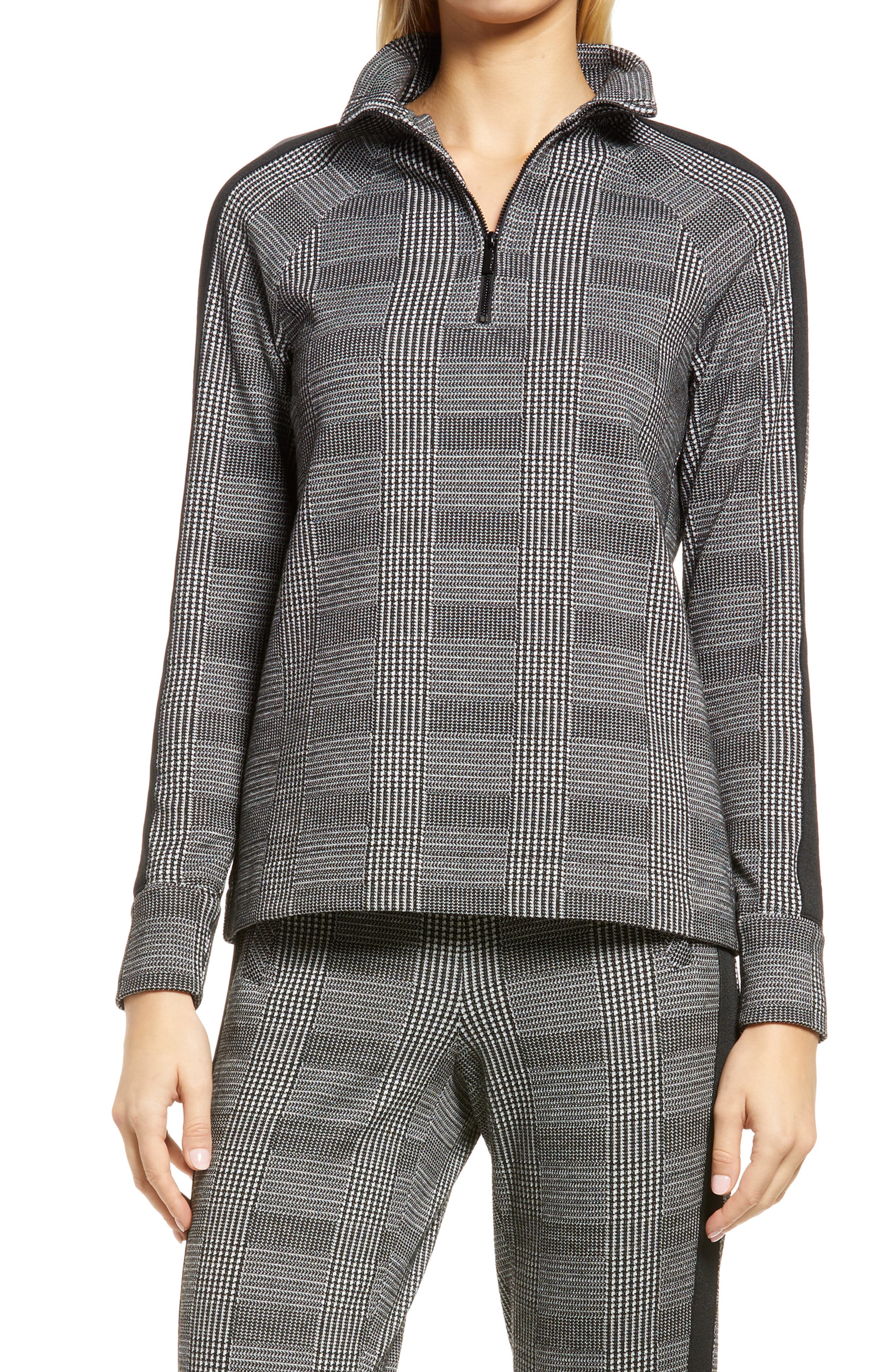 Anne Klein Plaid Quarter Zip Long Sleeve Pullover