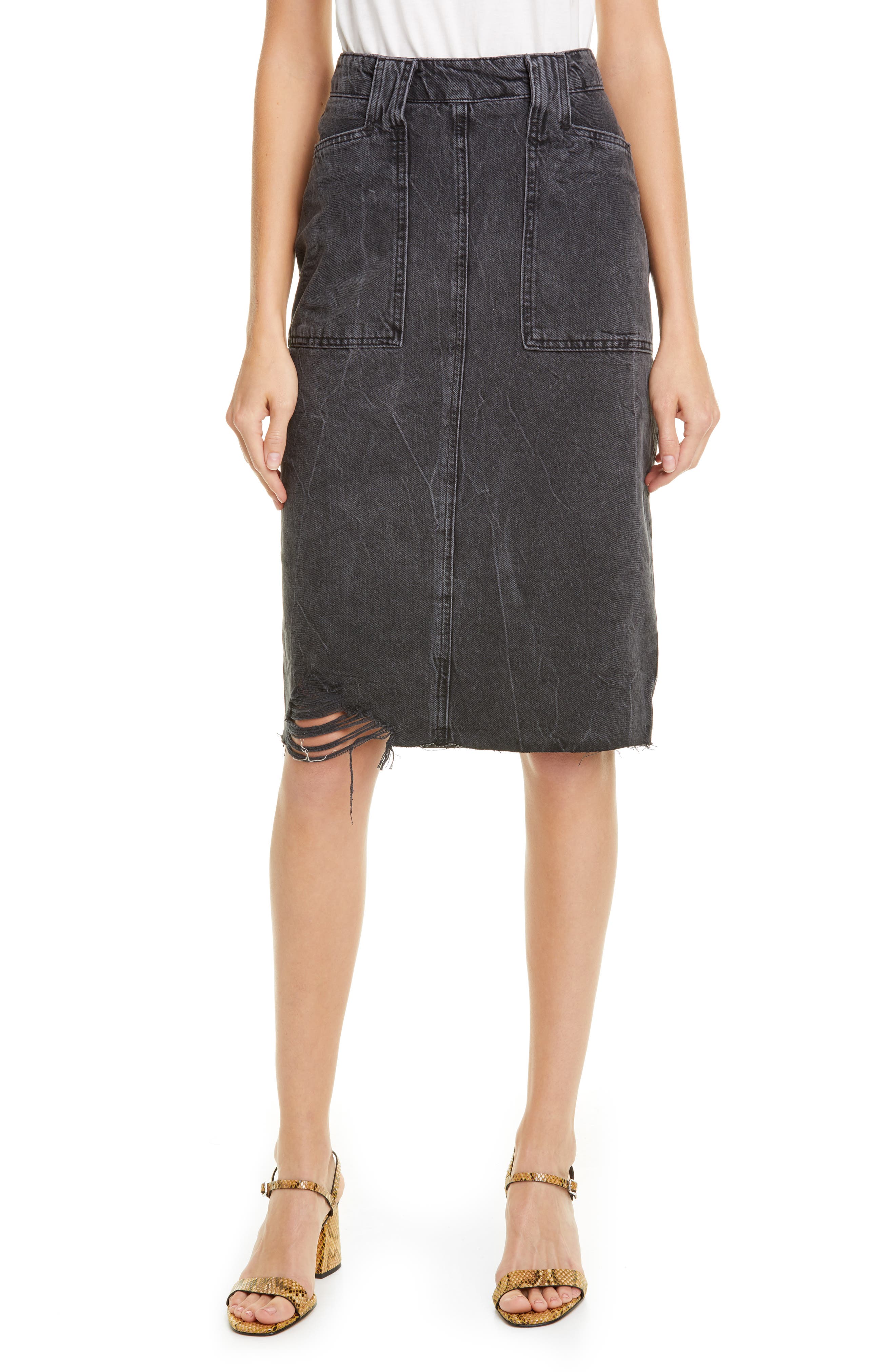 Free People Elisa Pencil Ripped Denim Skirt