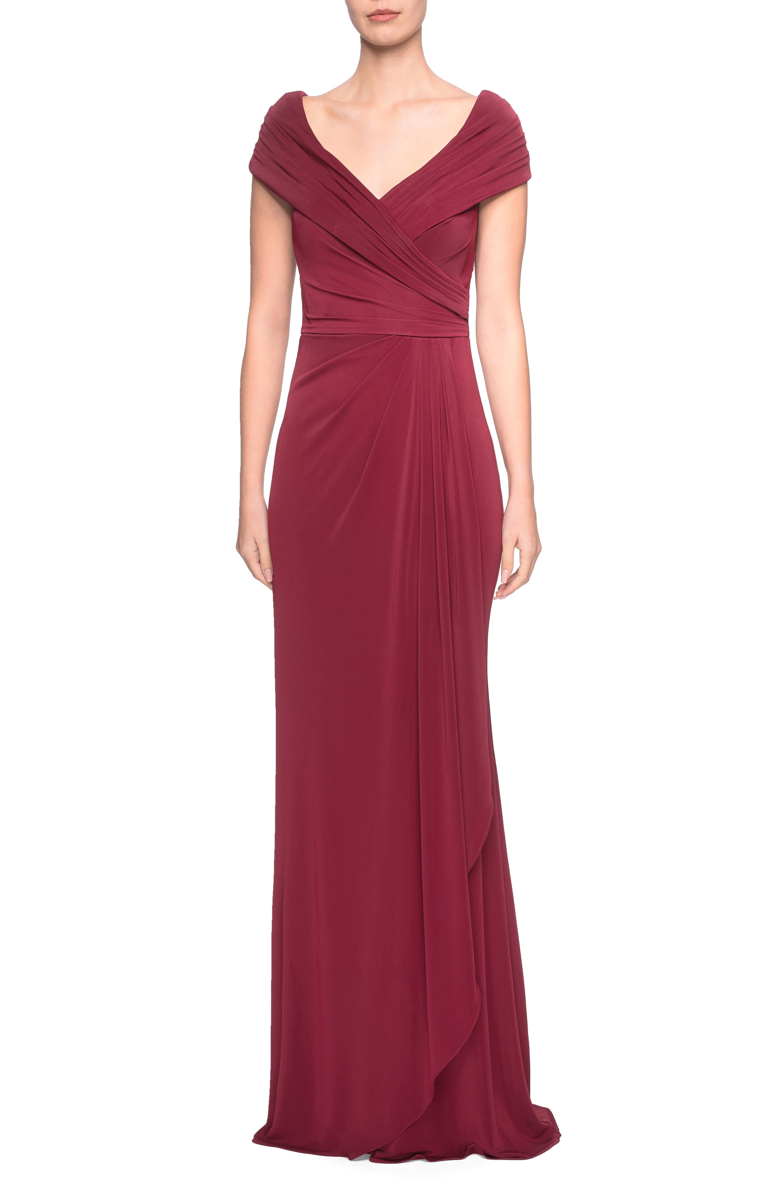 La Femme Ruched Jersey Column Gown