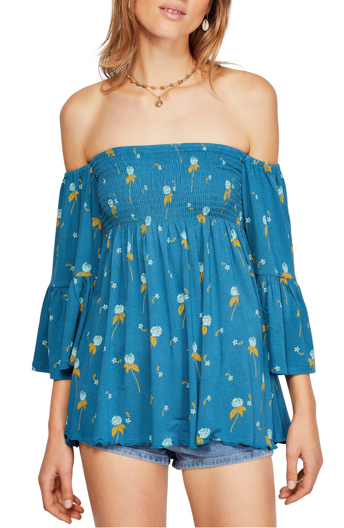 Free People Womens Lana Floral Smocked Blouse