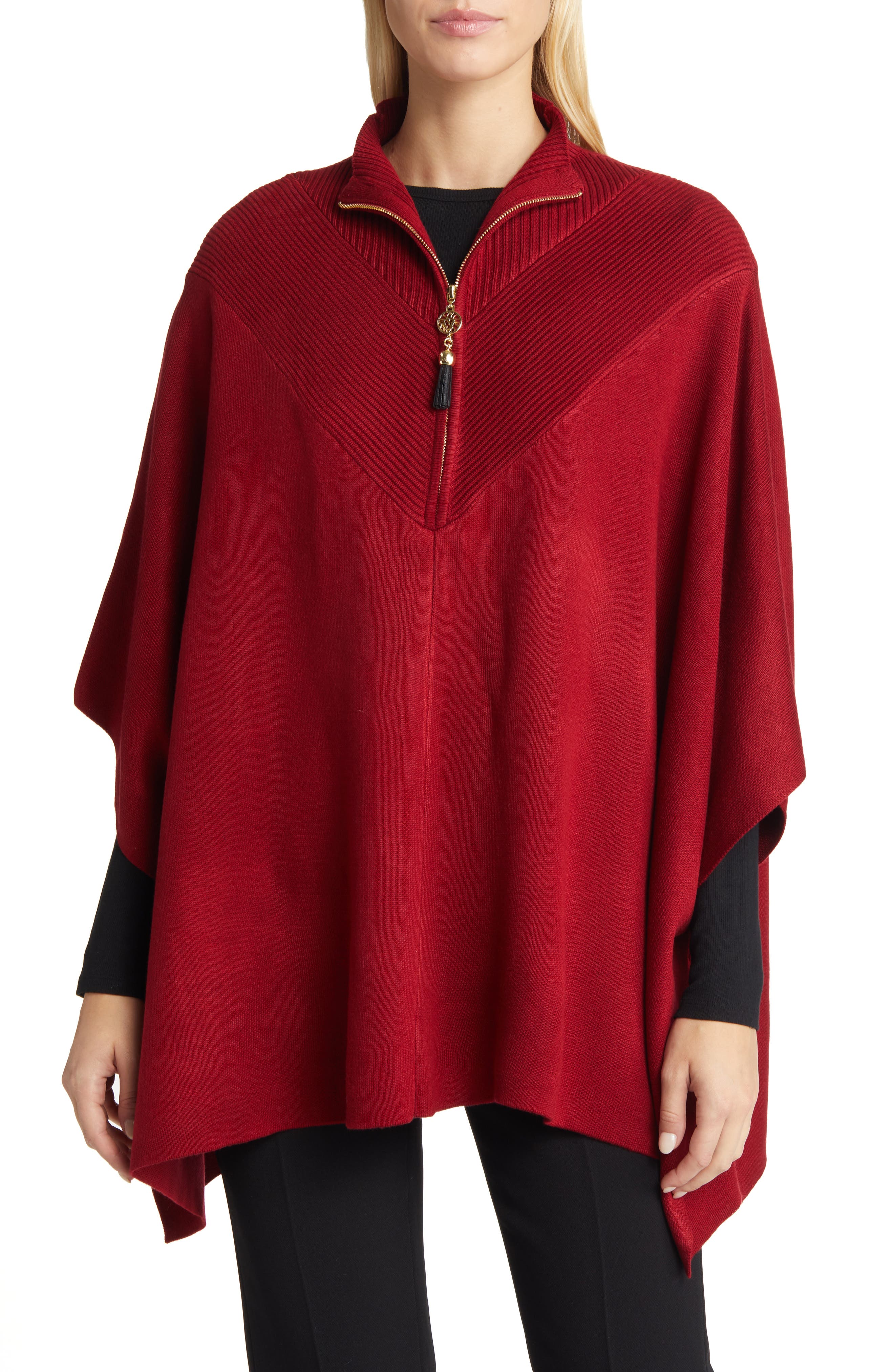 Anne Klein Mock Neck Half- Zip Poncho