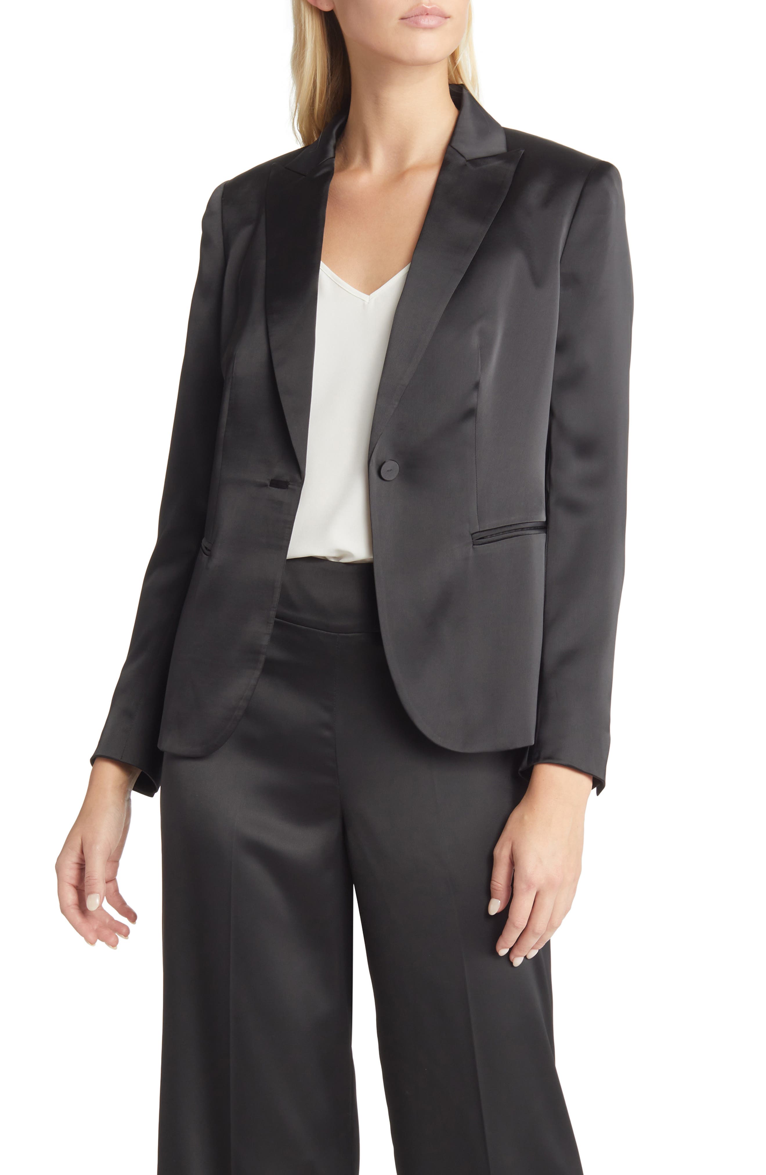 Anne Klein One-Button Satin Jacket in Anne Black