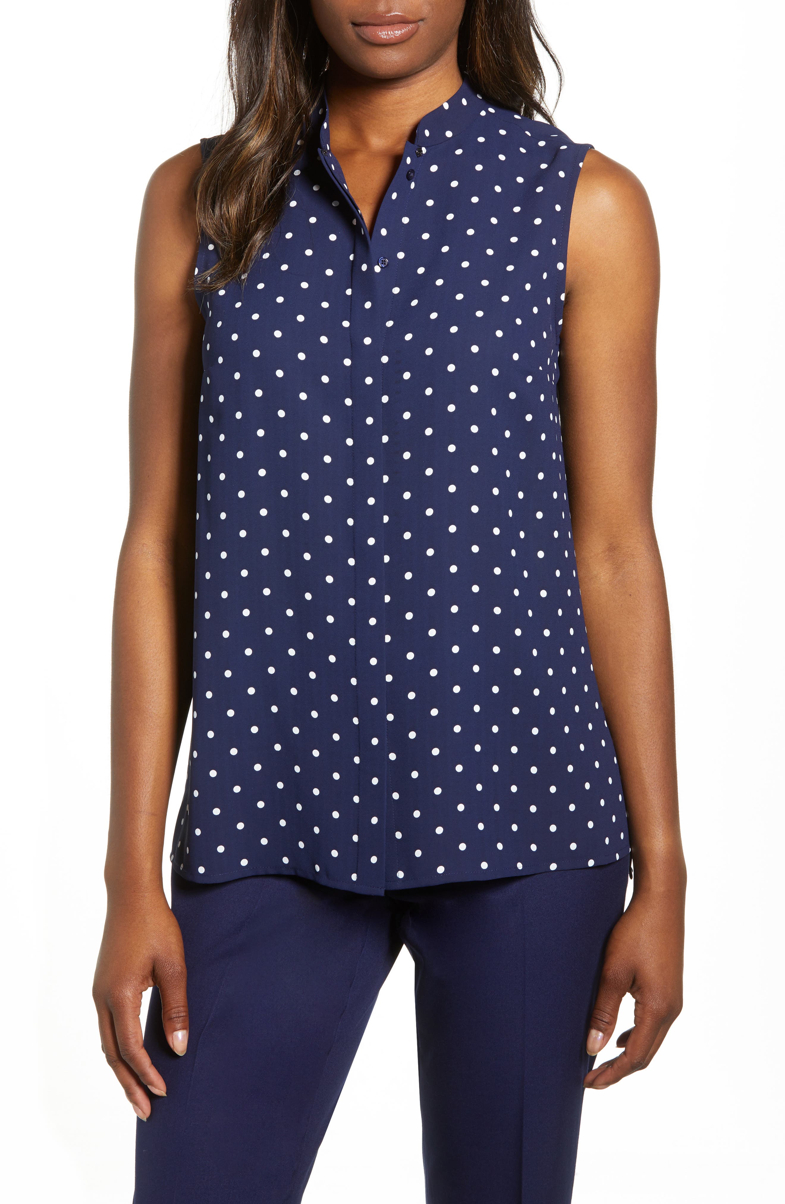 Anne Klein Dot Print Sleeveless Shirt