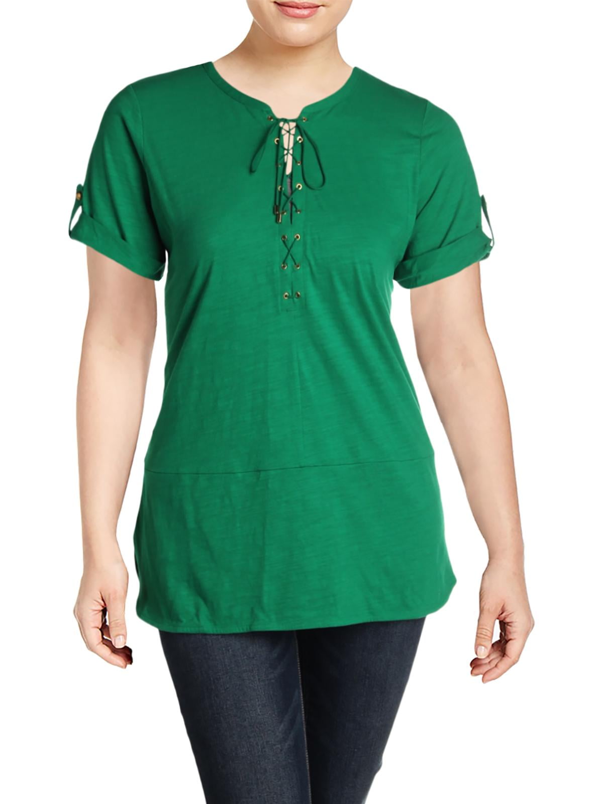 Lauren Ralph Lauren Womens Plus Cotton Lace-Up Pullover Top