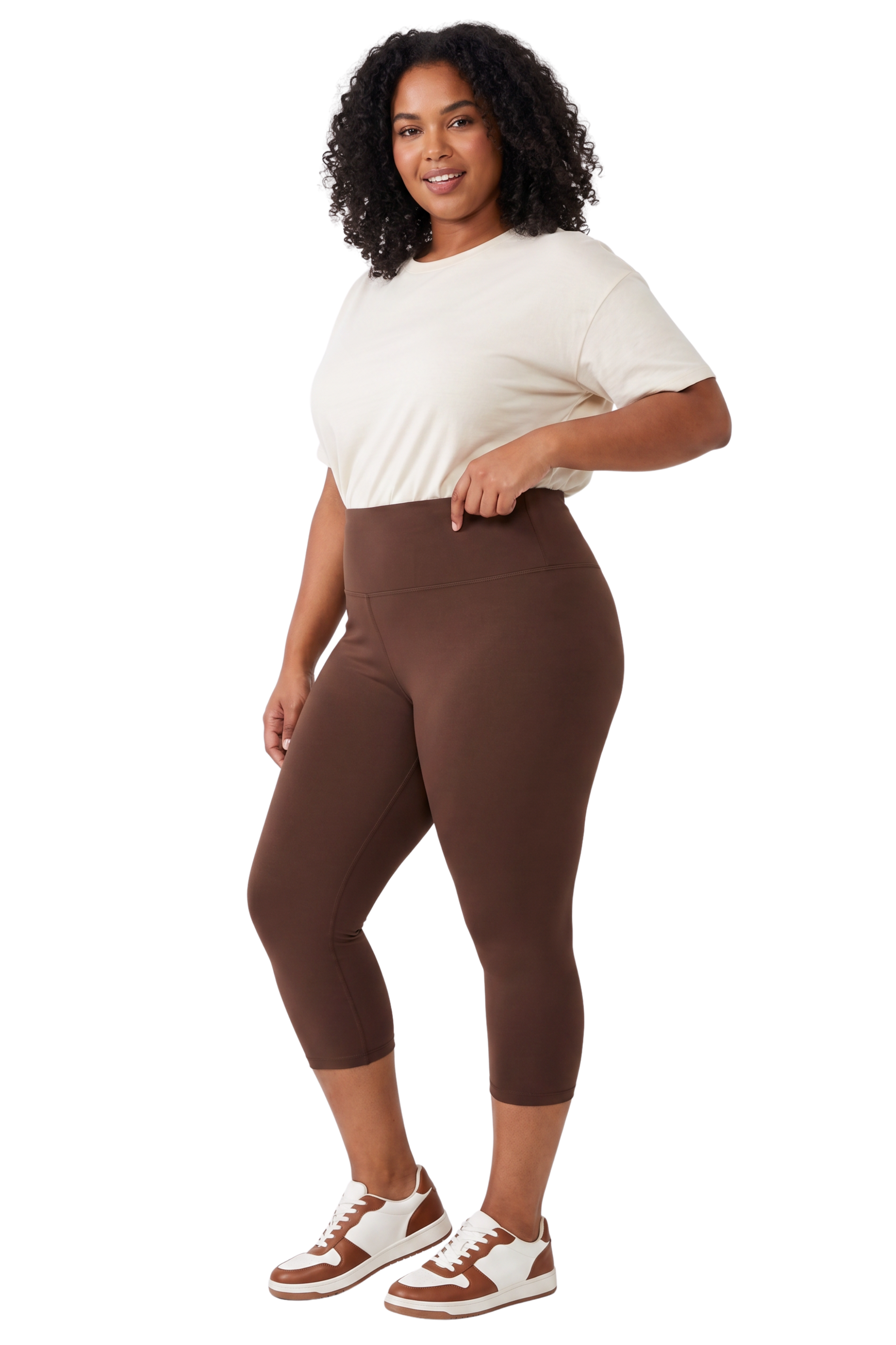 Brushed Basic Solid High Waisted Plus Size Capris - 5 Inch - New Mix