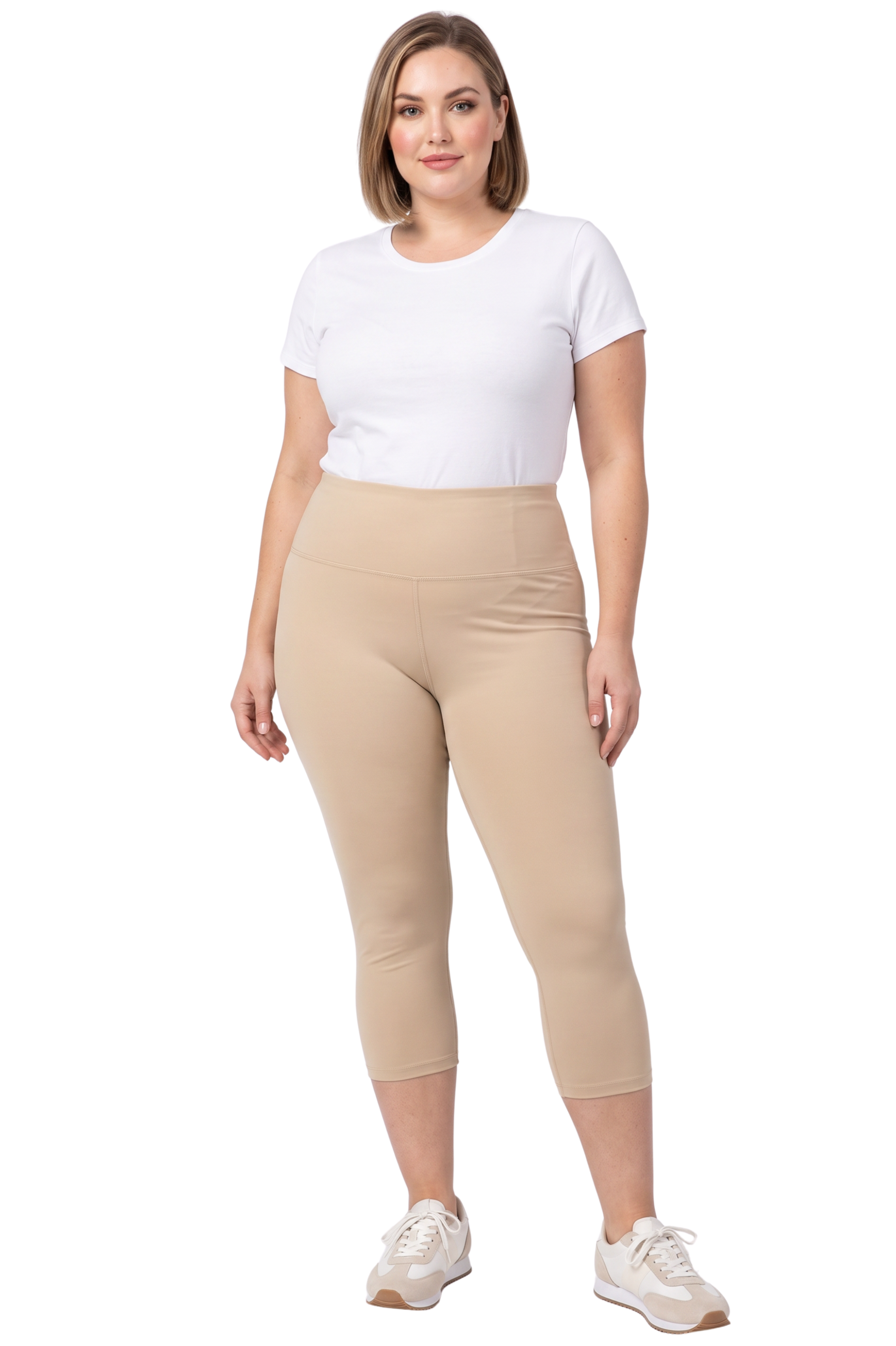Brushed Basic Solid High Waisted Plus Size Capris - 5 Inch - New Mix