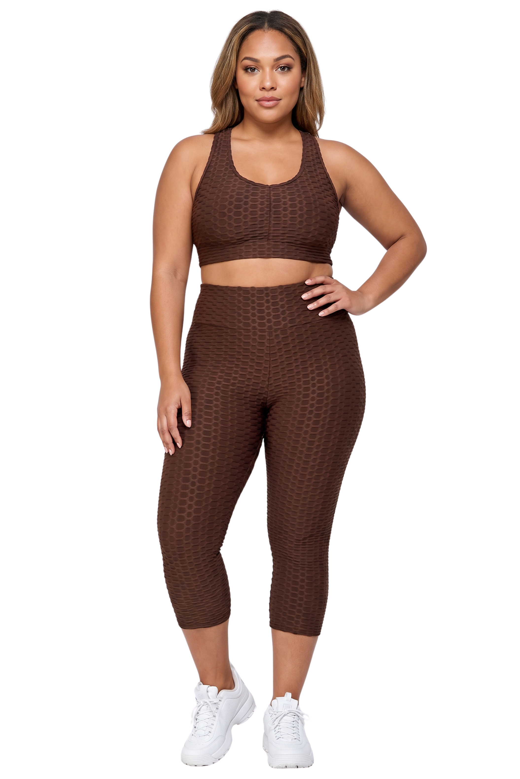 Scrunch Butt Textured High Waisted Plus Size Capris