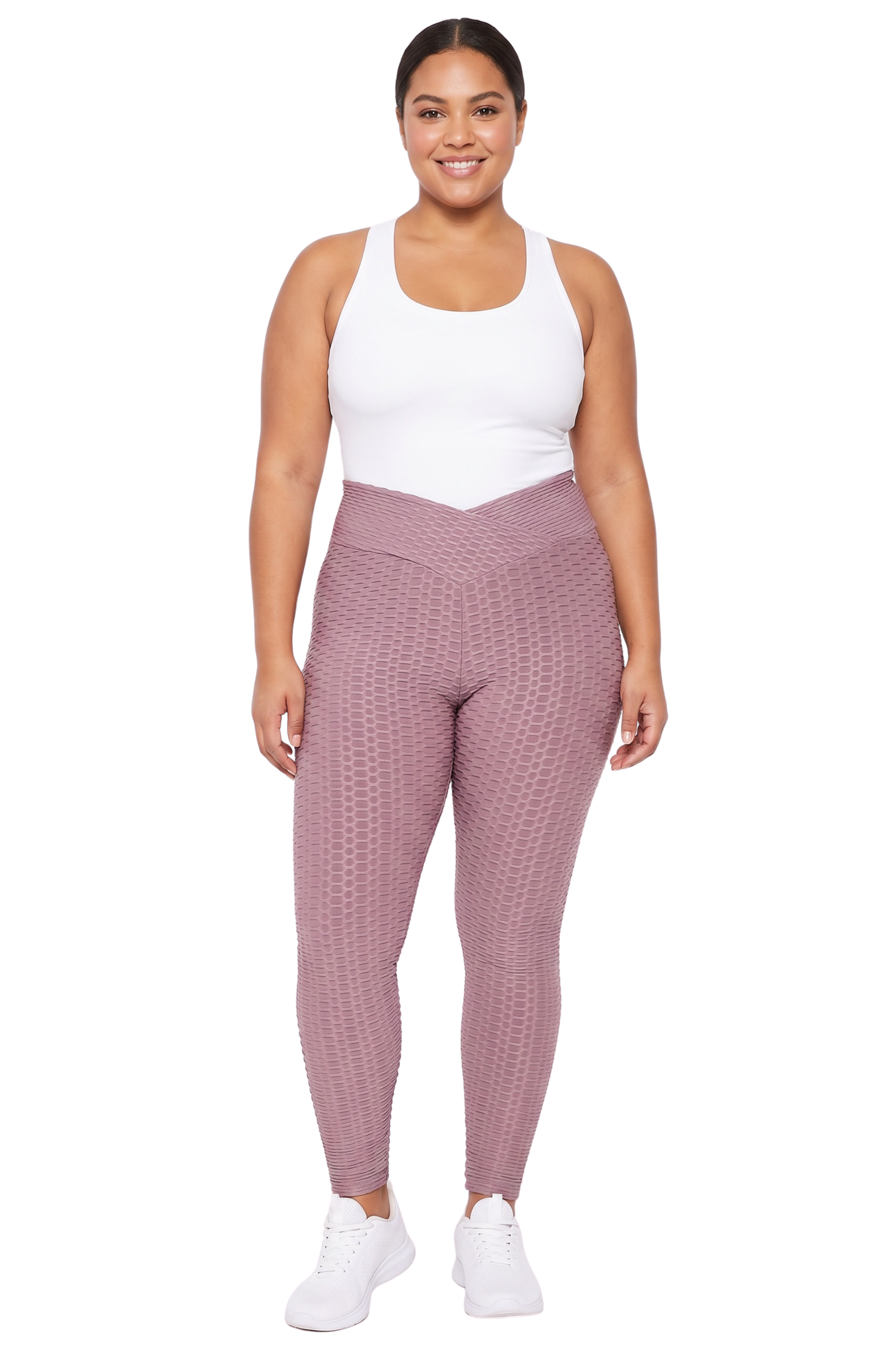 Scrunch Butt Textured V-Waist High Waisted Plus Size Leggings with Pockets