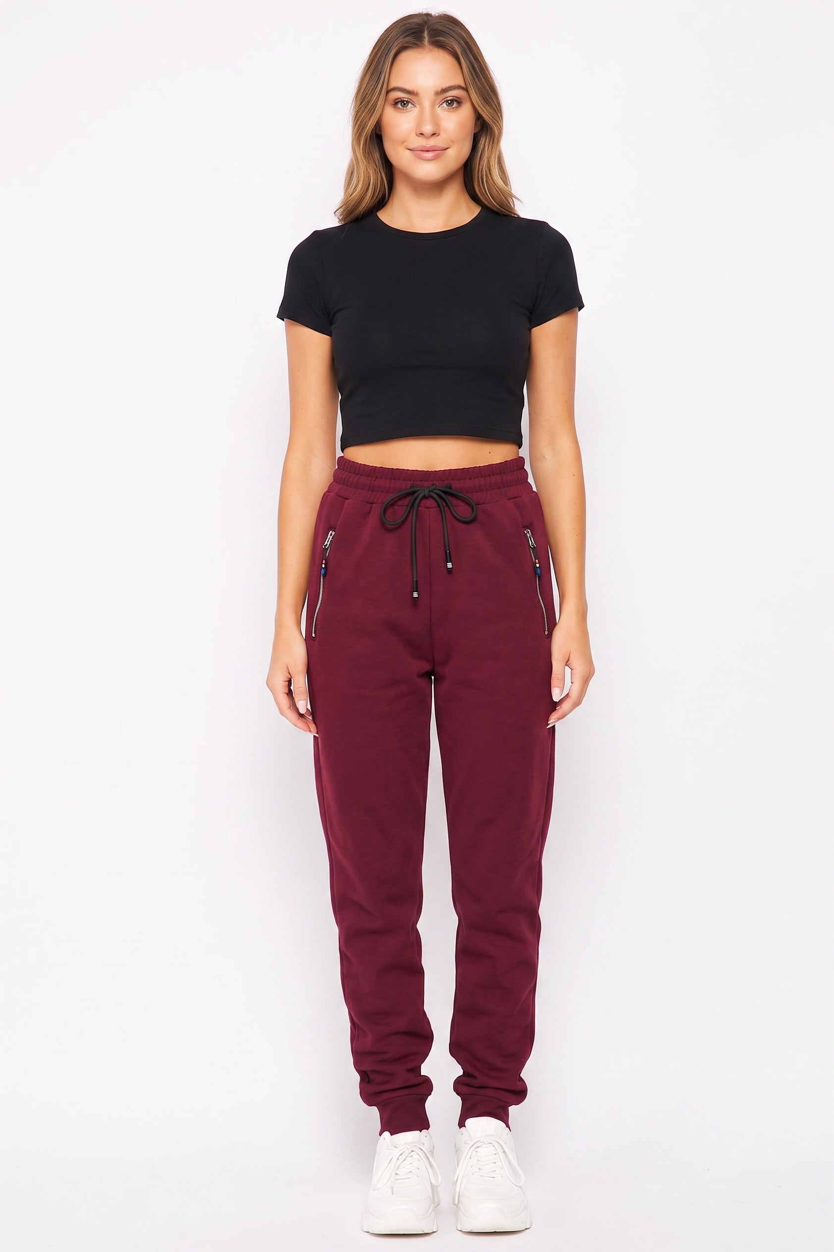 Scuba Solid Fur Lined Jogger Pocket Zipper & Drawstring