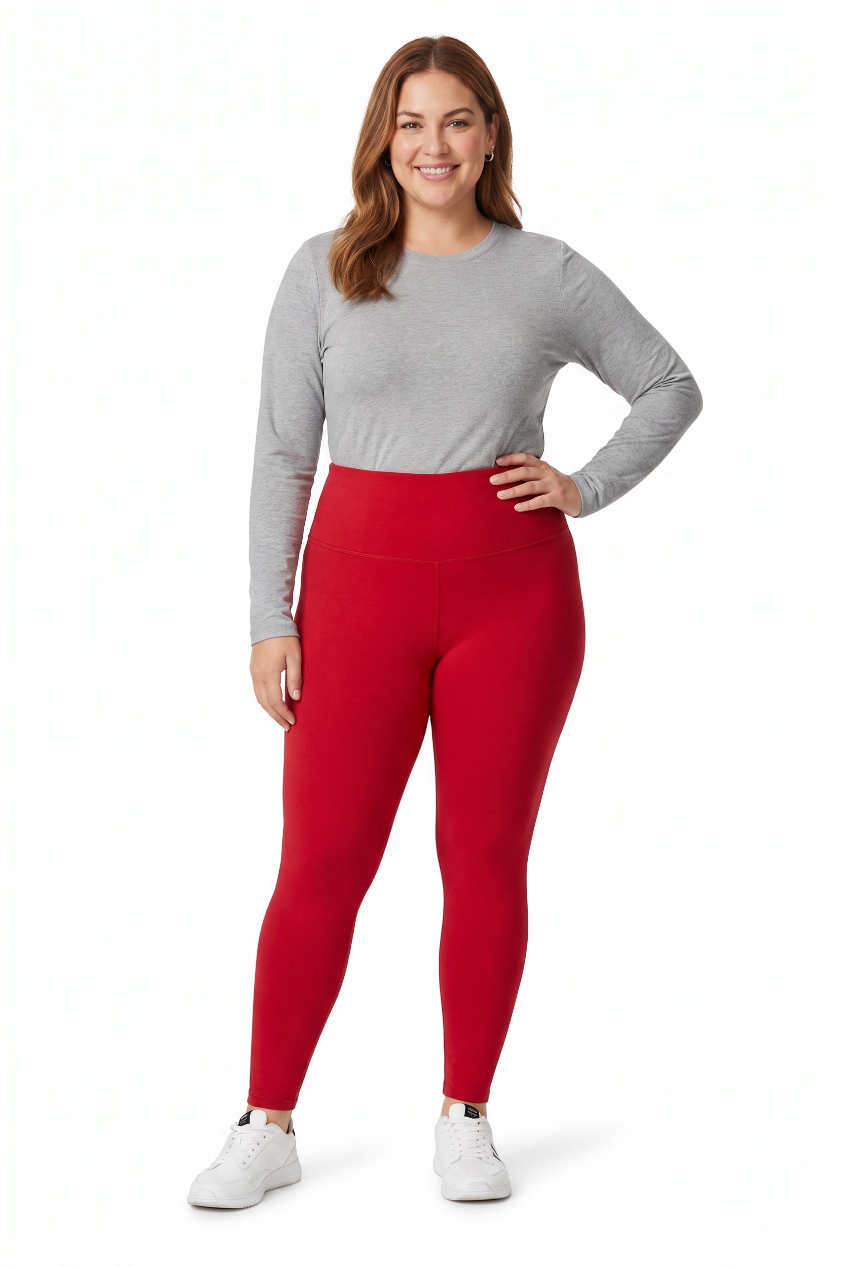Brushed High Waisted Basic Solid Plus Size Leggings - 5 Inch Waist