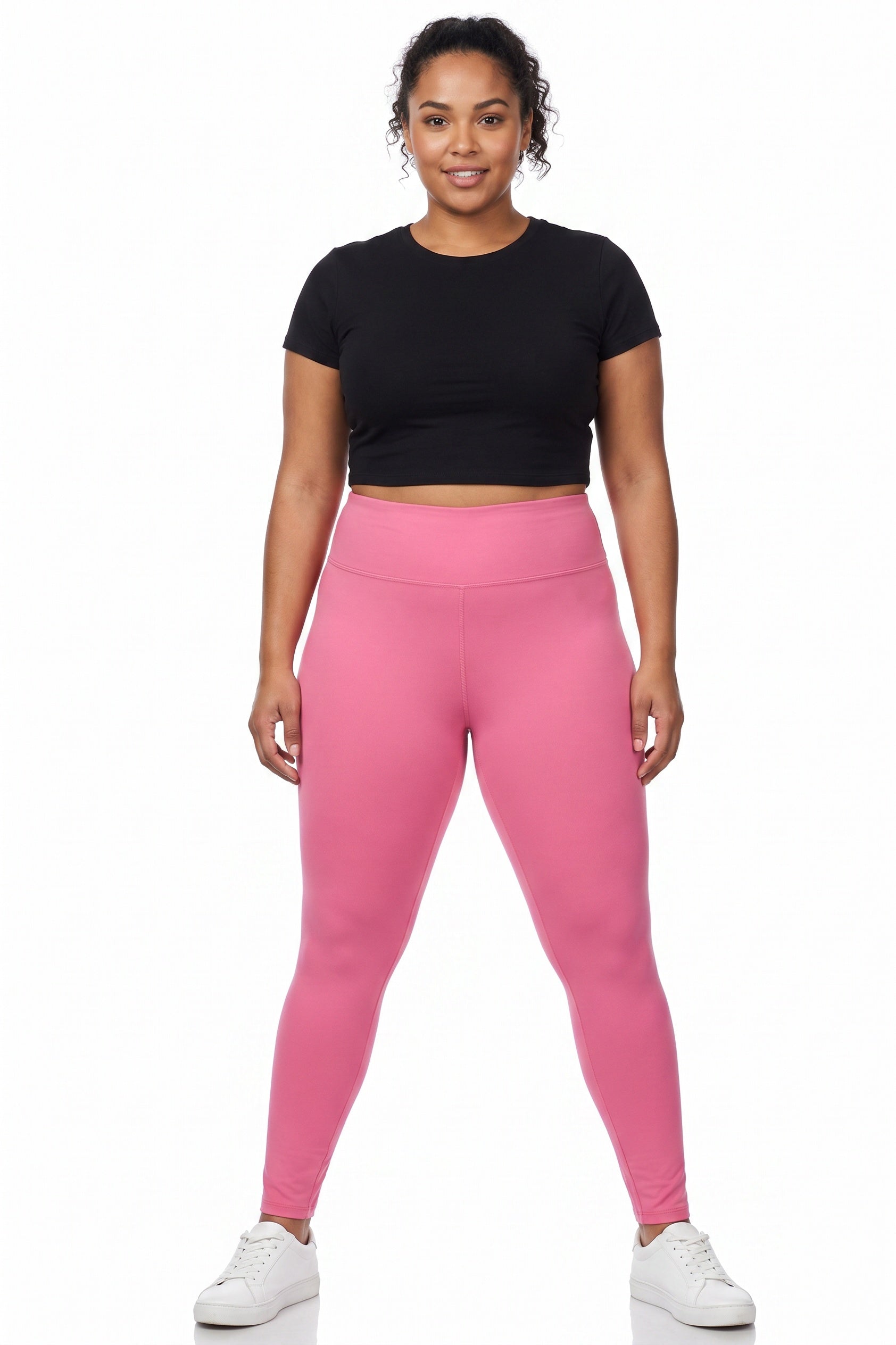 Brushed High Waisted Plus Size Basic Solid Leggings - 3 Inch Band