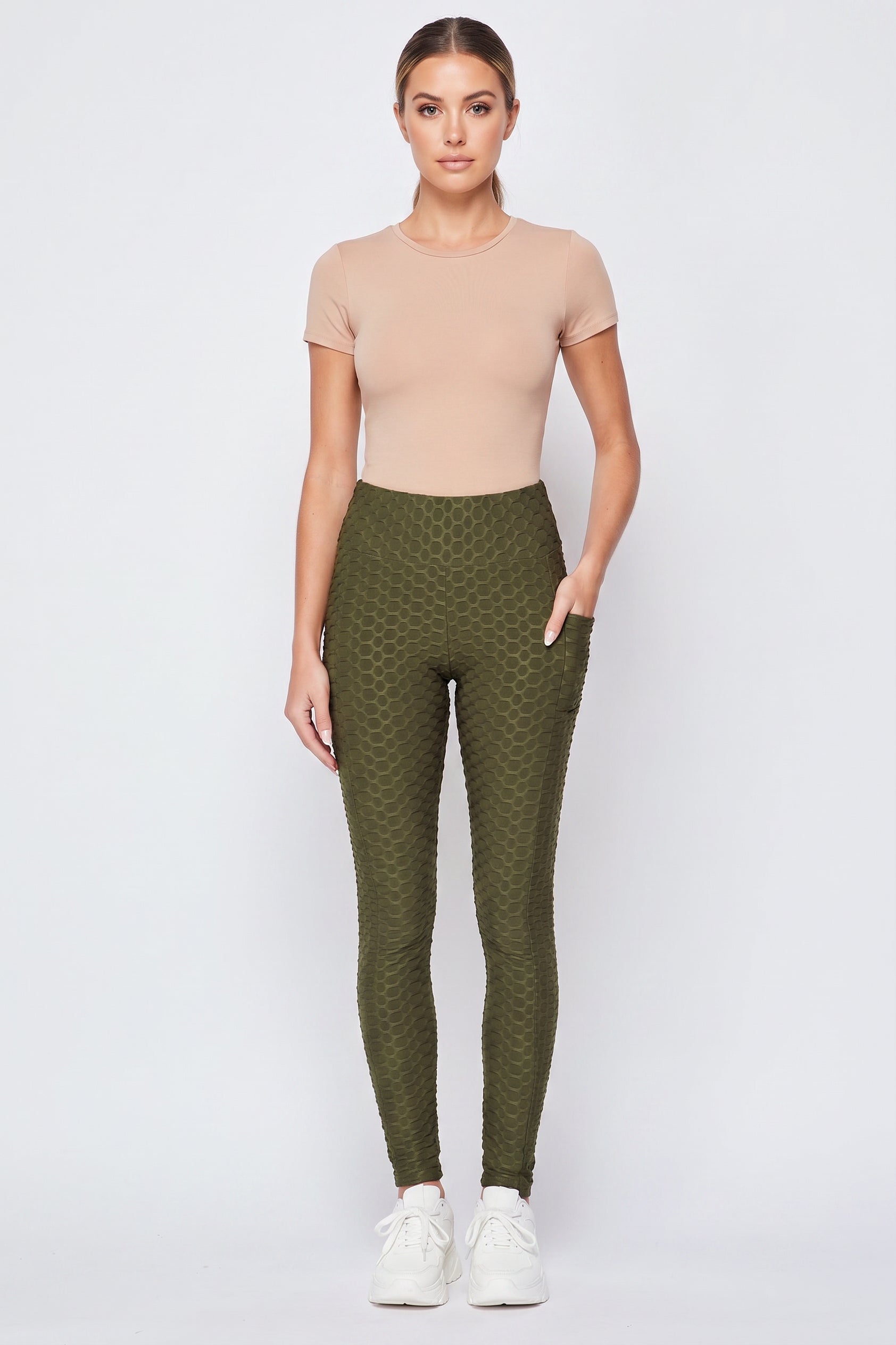 Scrunch Butt Popcorn Textured High Waisted Leggings with Pockets - Zinati (W&J)