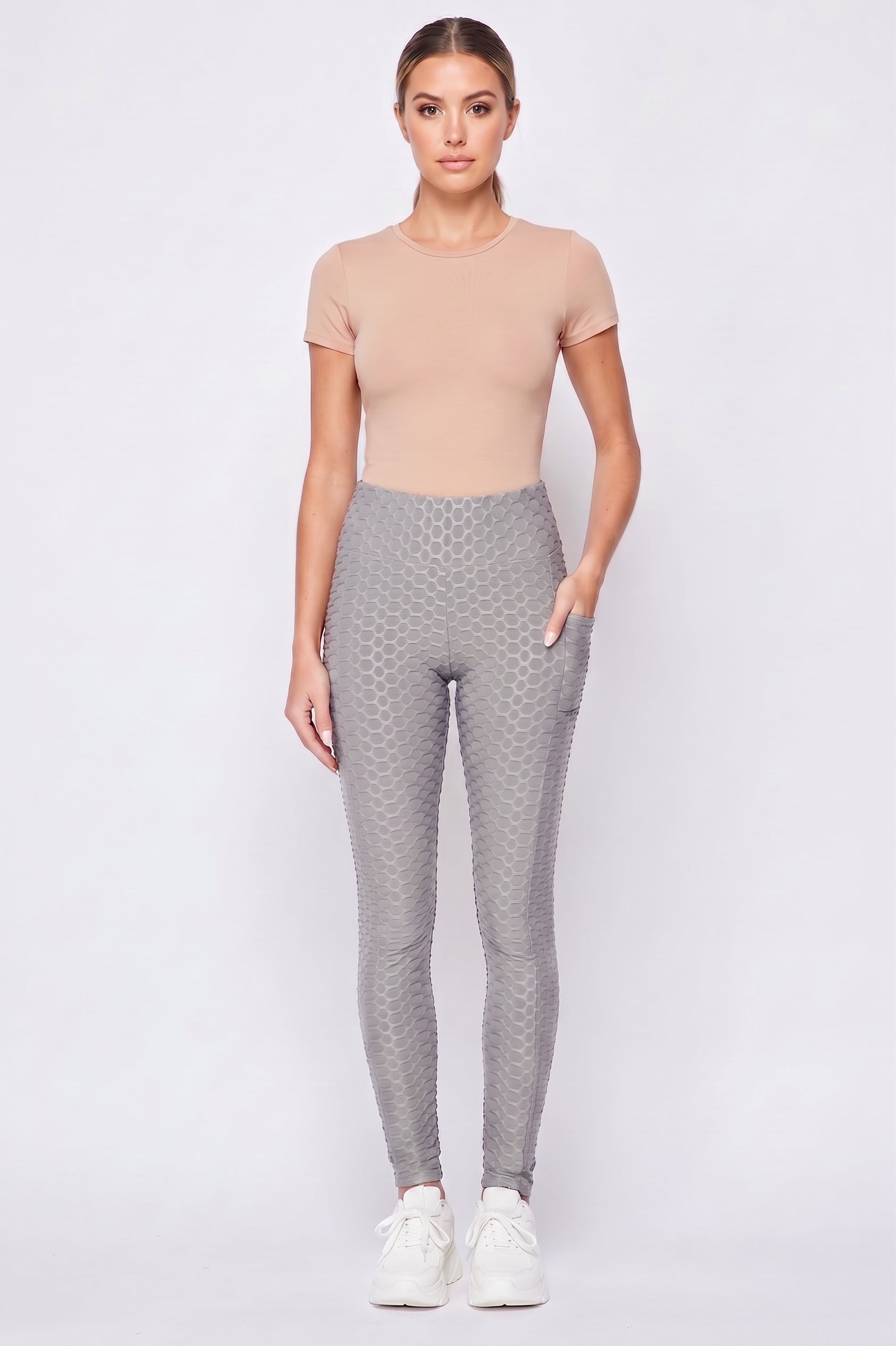 Scrunch Butt Popcorn Textured High Waisted Leggings with Pockets - Zinati (W&J)