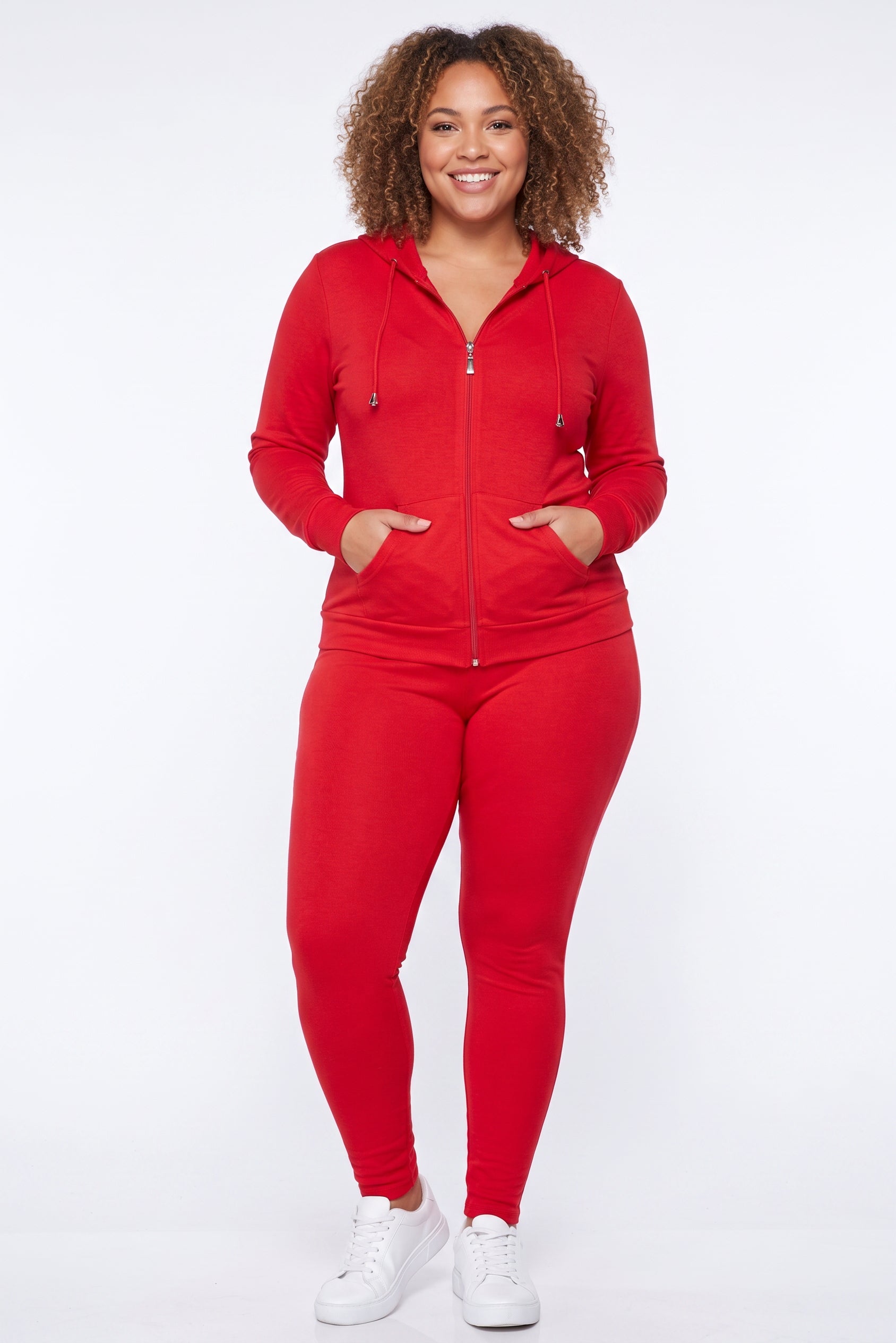 Premium Zipper Hoodie Jacket and Legging Set - Plus Size