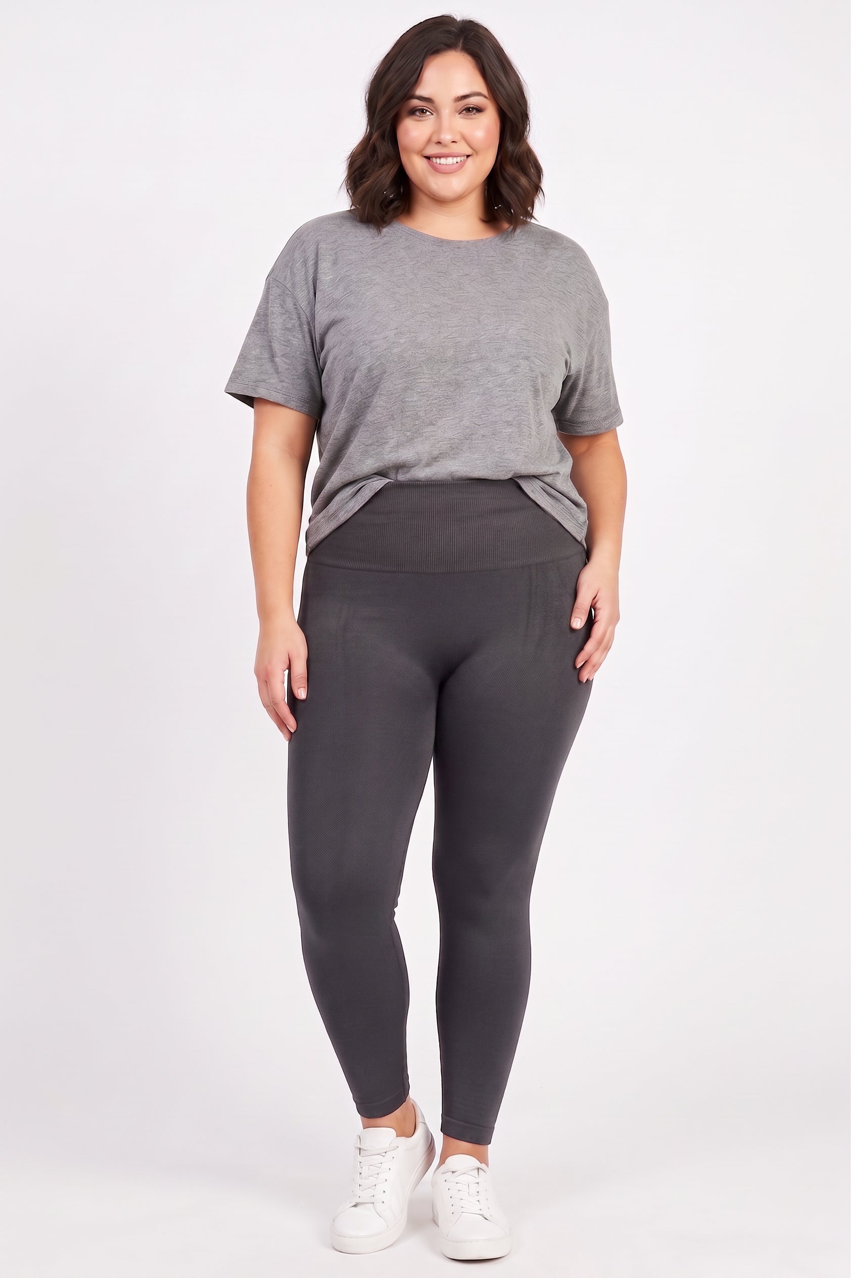 High Waist French Terry Compression Leggings - Plus Size