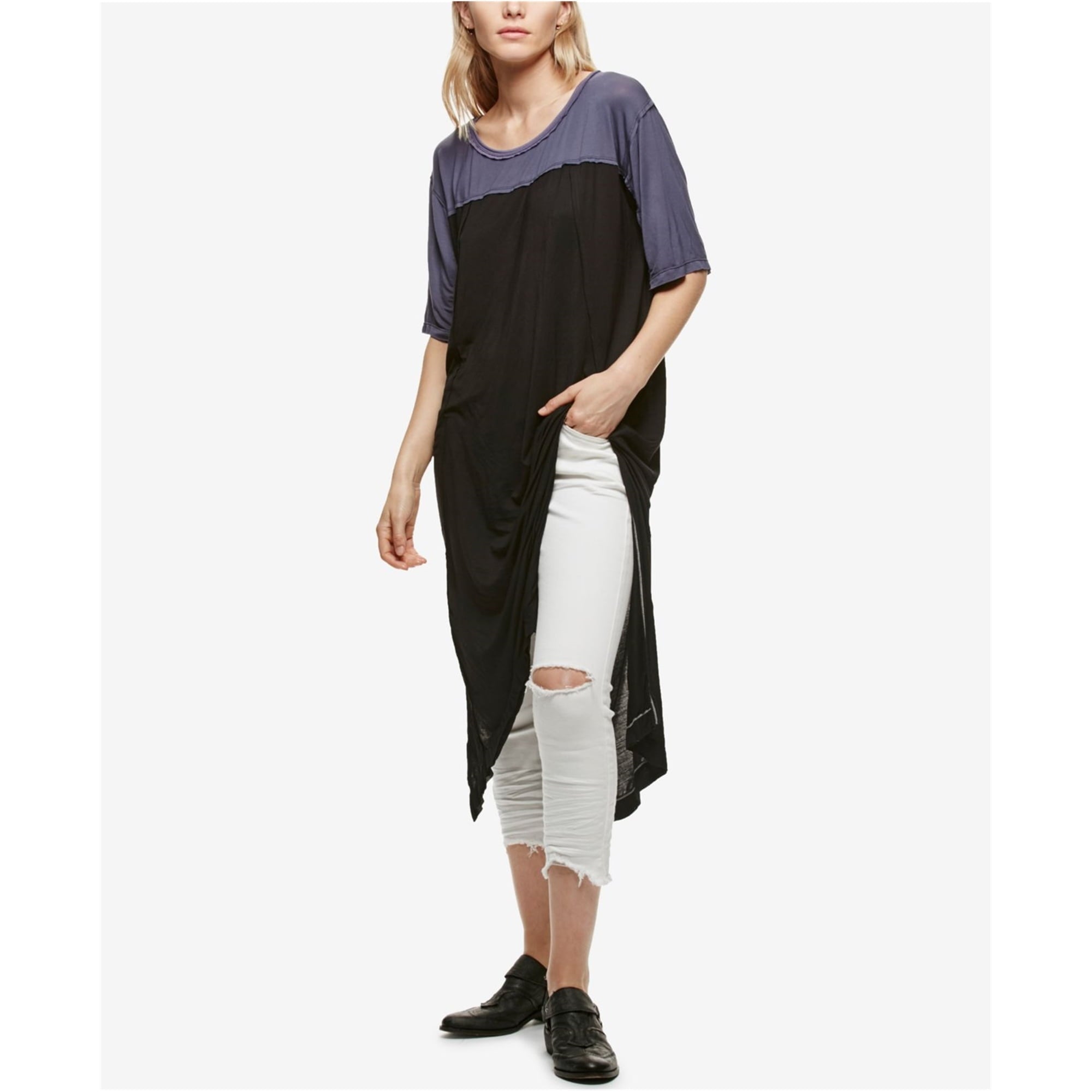 Free People Womens Jersey Colorblock Tunic Top Black S
