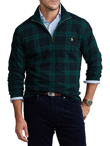 Polo Ralph Lauren Men's Big & Tall Estate-Rib Quarter-Zip Pullover - Blackwatch Plaid
