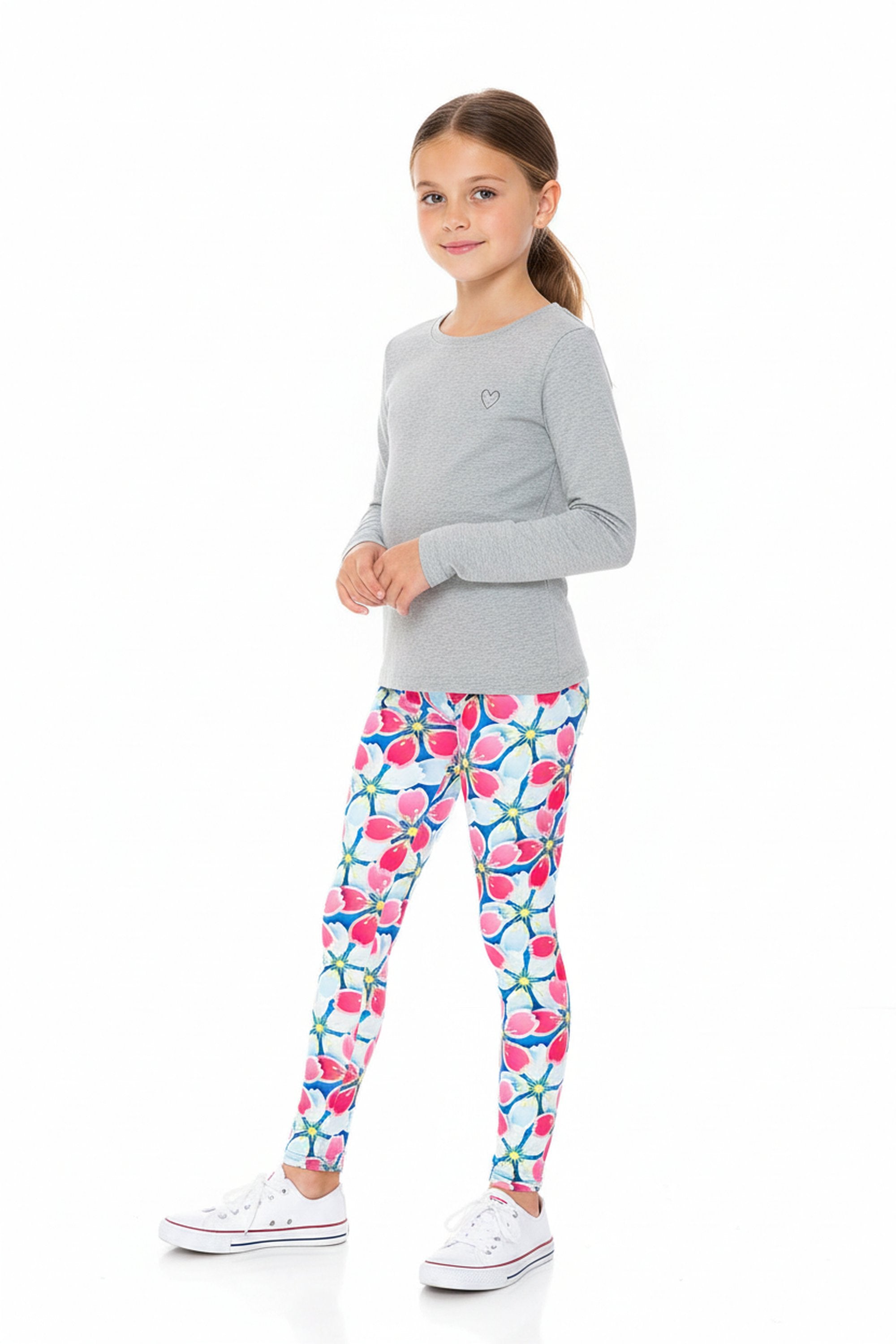 Creamy Soft Pink and Blue Sunshine Floral Kids Leggings - USA Fashion™