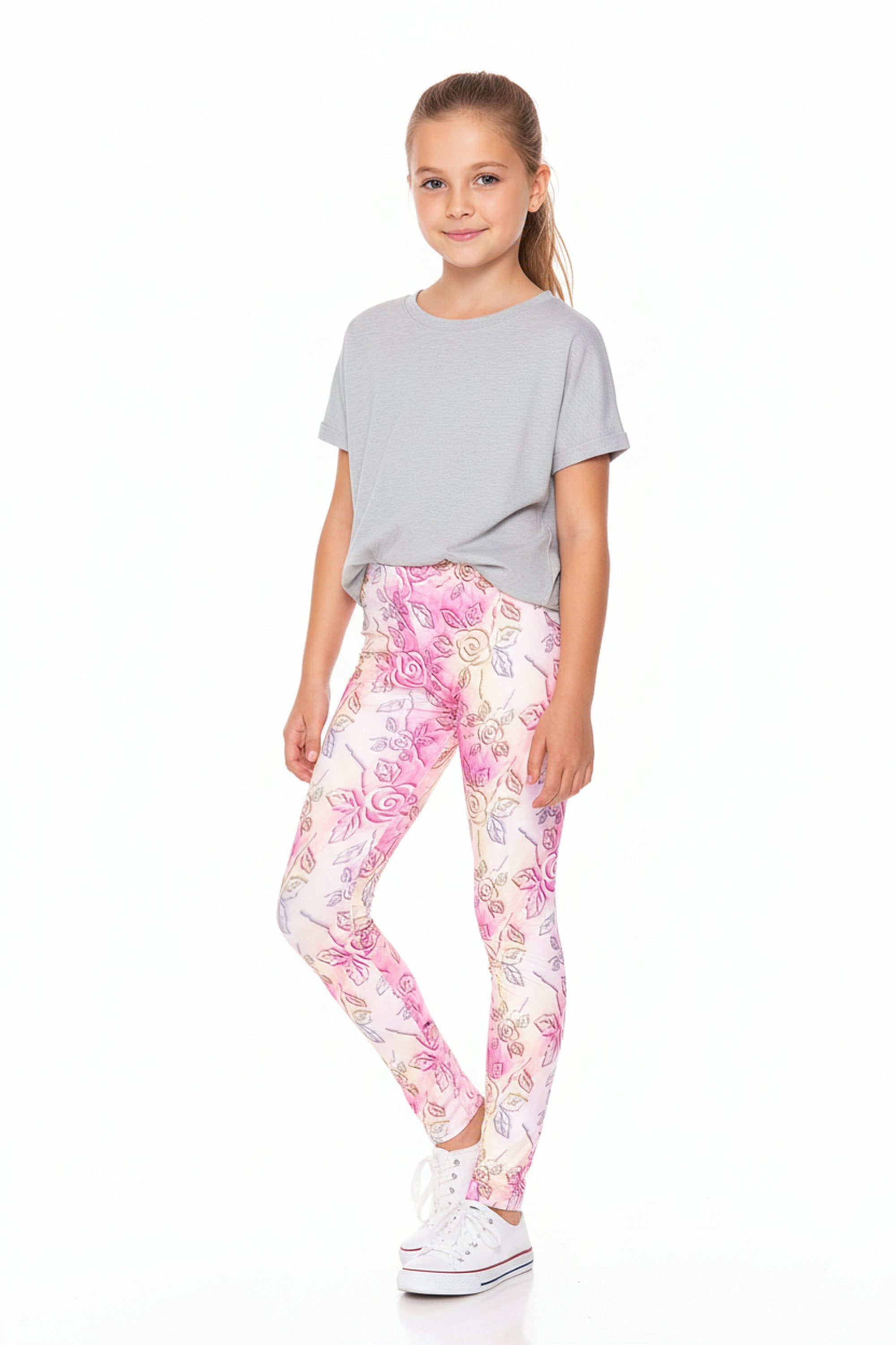 Creamy Soft 3D Pastel Ombre Rose Kids Leggings - USA Fashion™