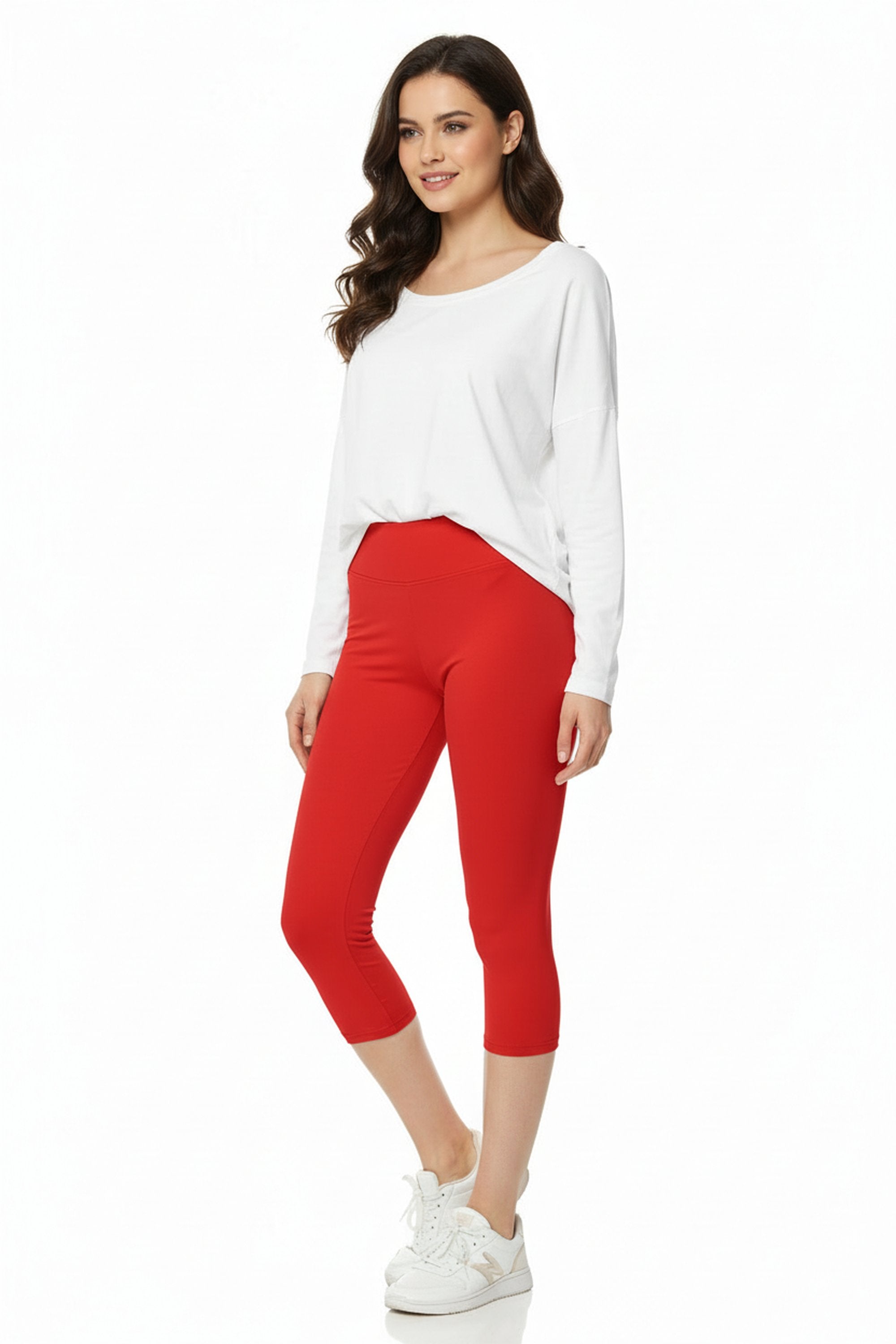 Brushed Basic Solid High Waisted Plus Size Capris - 3 Inch - New Mix