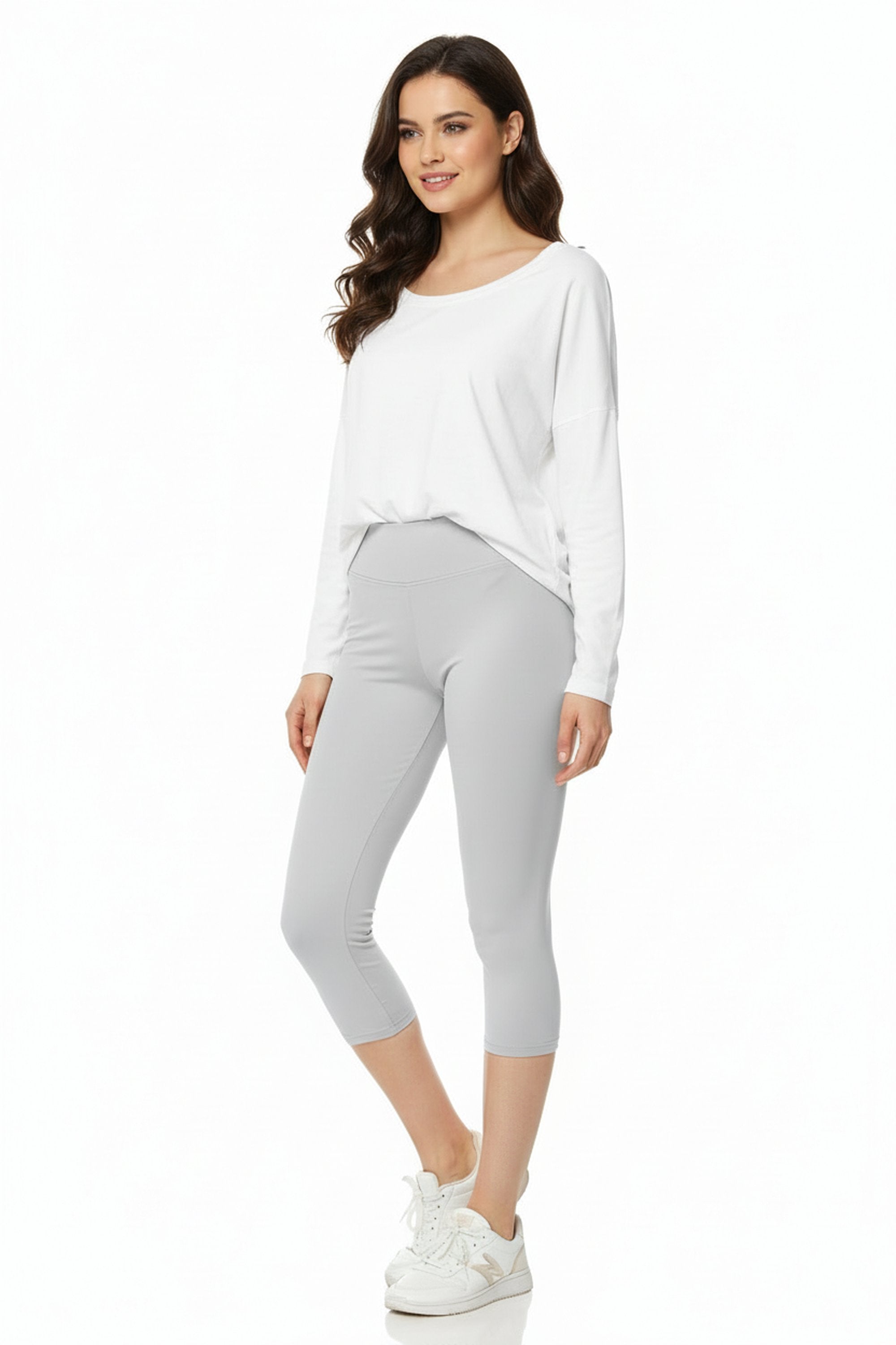 Brushed Basic Solid High Waisted Plus Size Capris - 3 Inch - New Mix